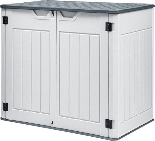 DWVO 47 cu ft Spacious Horizontal Storage Unit, Outdoor Resin Tool Locker Without Shelf, Waterproof Lockable Container with Base for Gardening, Waste Bins, Grass Cutter, 4.5x2.8x3.9 ft, Light Gray