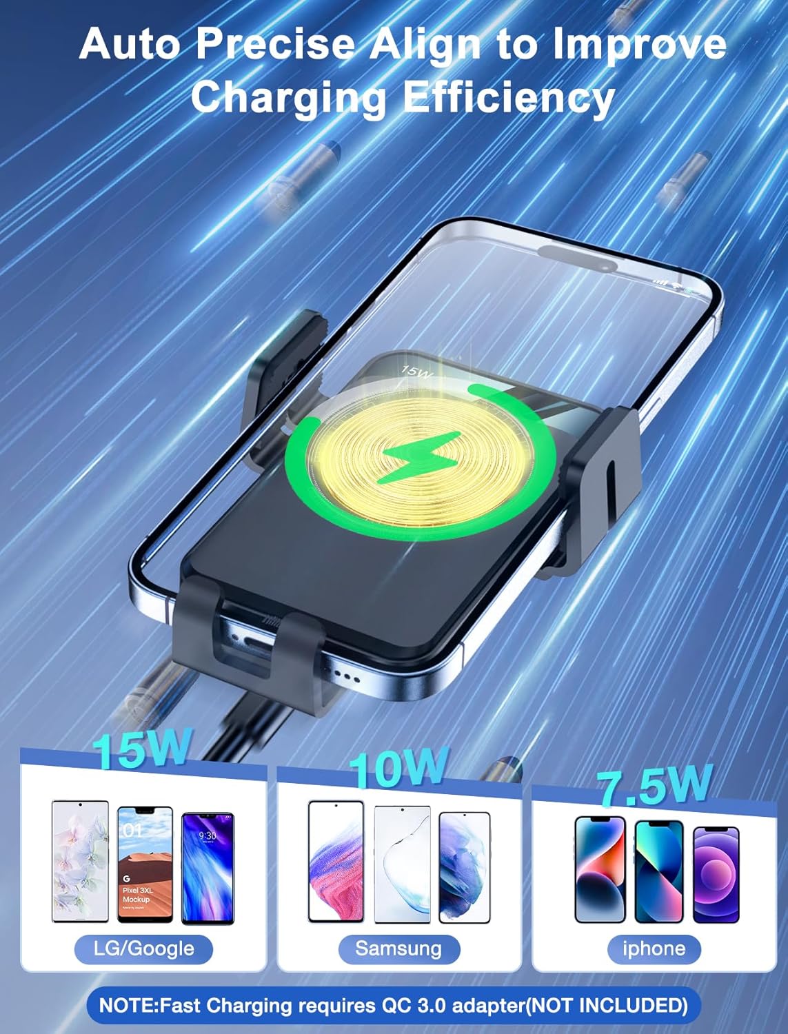 MOKPR Wireless Car Charger, Auto-Clamping Car Mount 15W/10W/7.5W Fast Charging CD Slot Air Vent Car Phone Mount Fit for iPhone 16 15/14/13/13 Pro/12 Pro Max/12 pro/12/11 Series, Samsung Galaxy Series