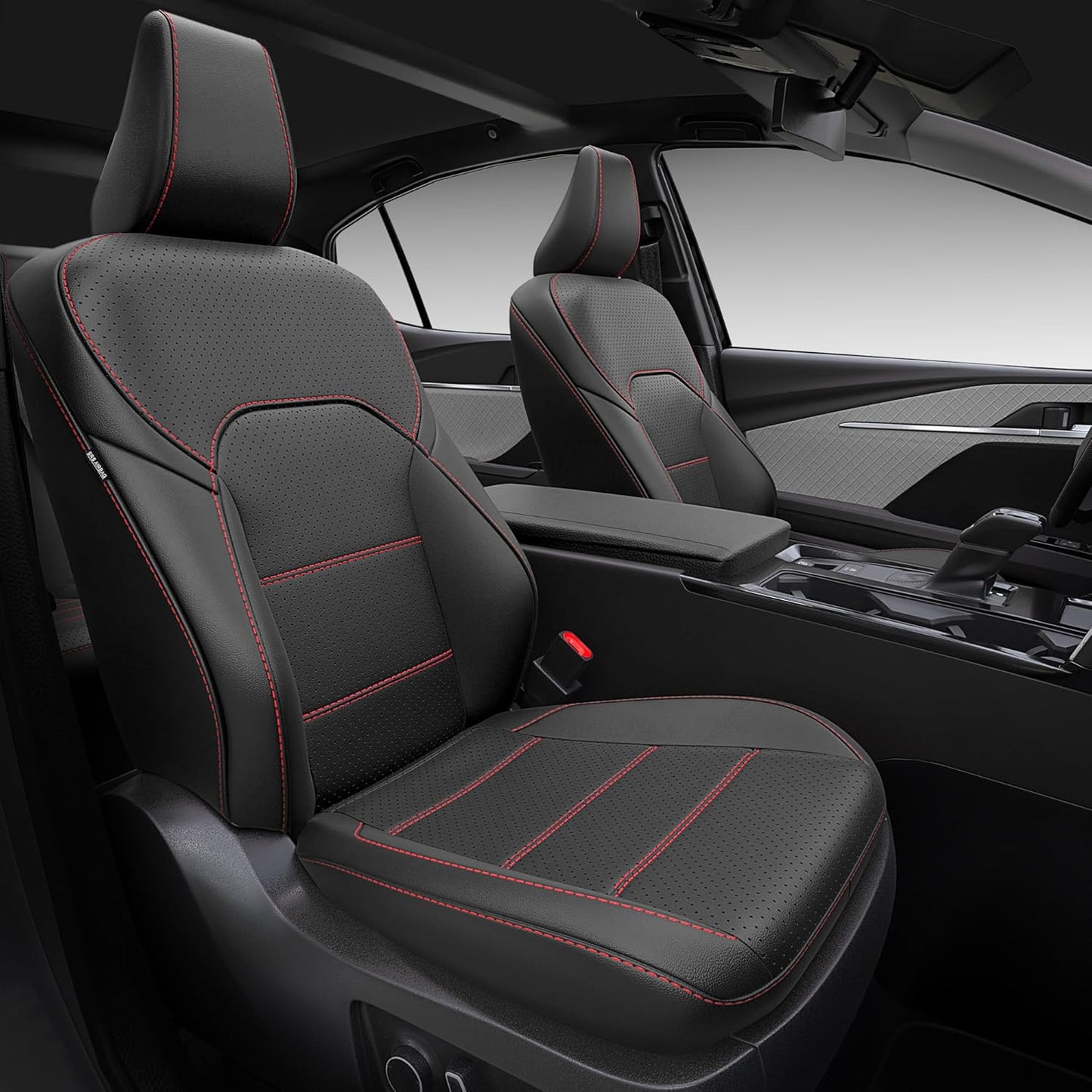Leather Seat Covers for Toyota Camry 2025 LE SE Hybrid - Custom Fit Car Seat Cover Full Set, Luxury Waterproof Interior Accessories, Breathable Automotive Cushion Protectors, Black Red Trim