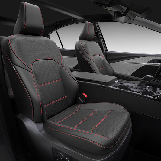 Leather Seat Covers for Toyota Camry 2025 LE SE Hybrid - Custom Fit Car Seat Cover Full Set, Luxury Waterproof Interior Accessories, Breathable Automotive Cushion Protectors, Black Red Trim