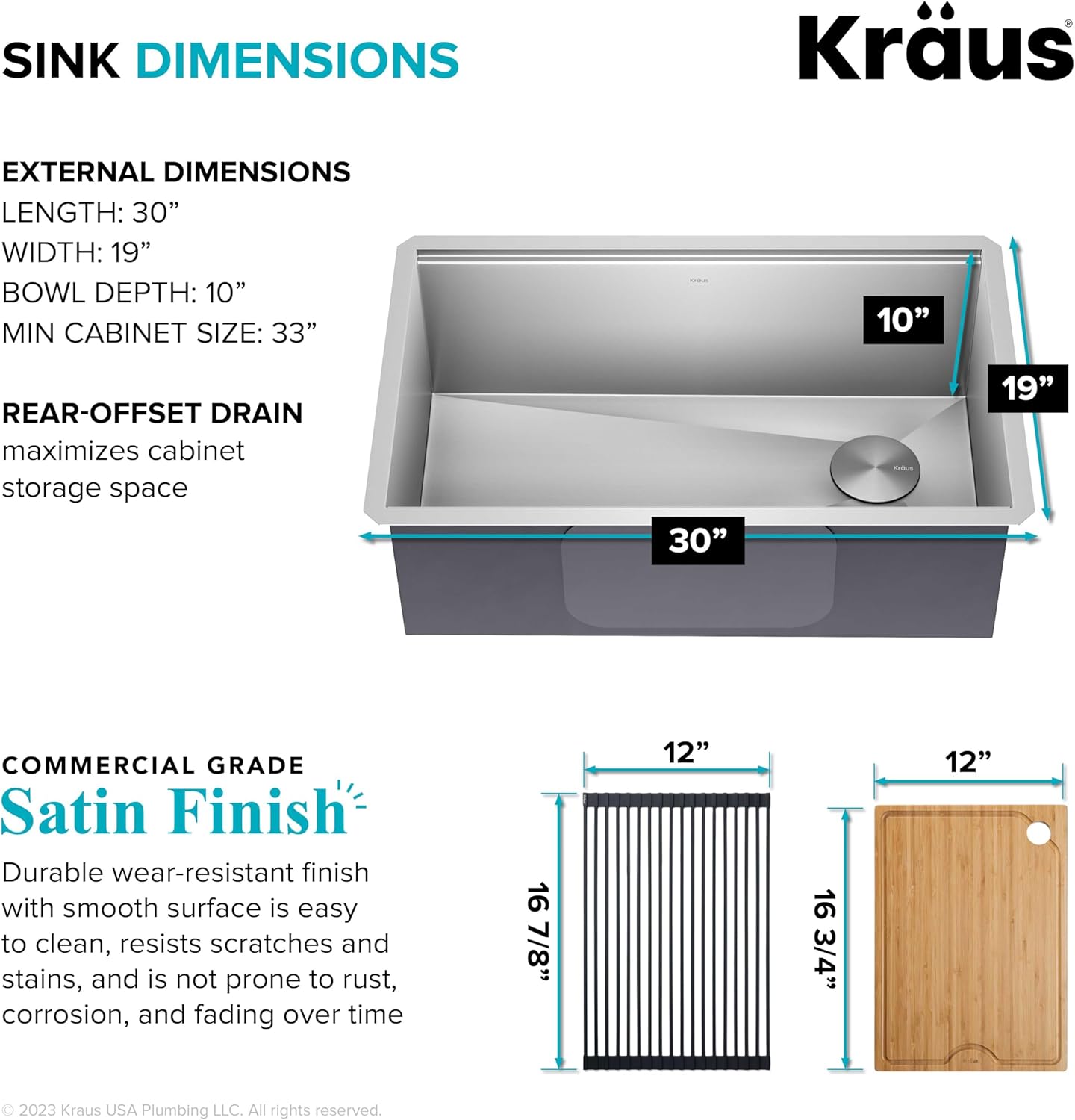 KRAUS Kore Workstation 30-inch Undermount 16 Gauge Stainless Steel Kitchen Sink, Single Bowl Kitchen Sink with Accessories, KWU110-30