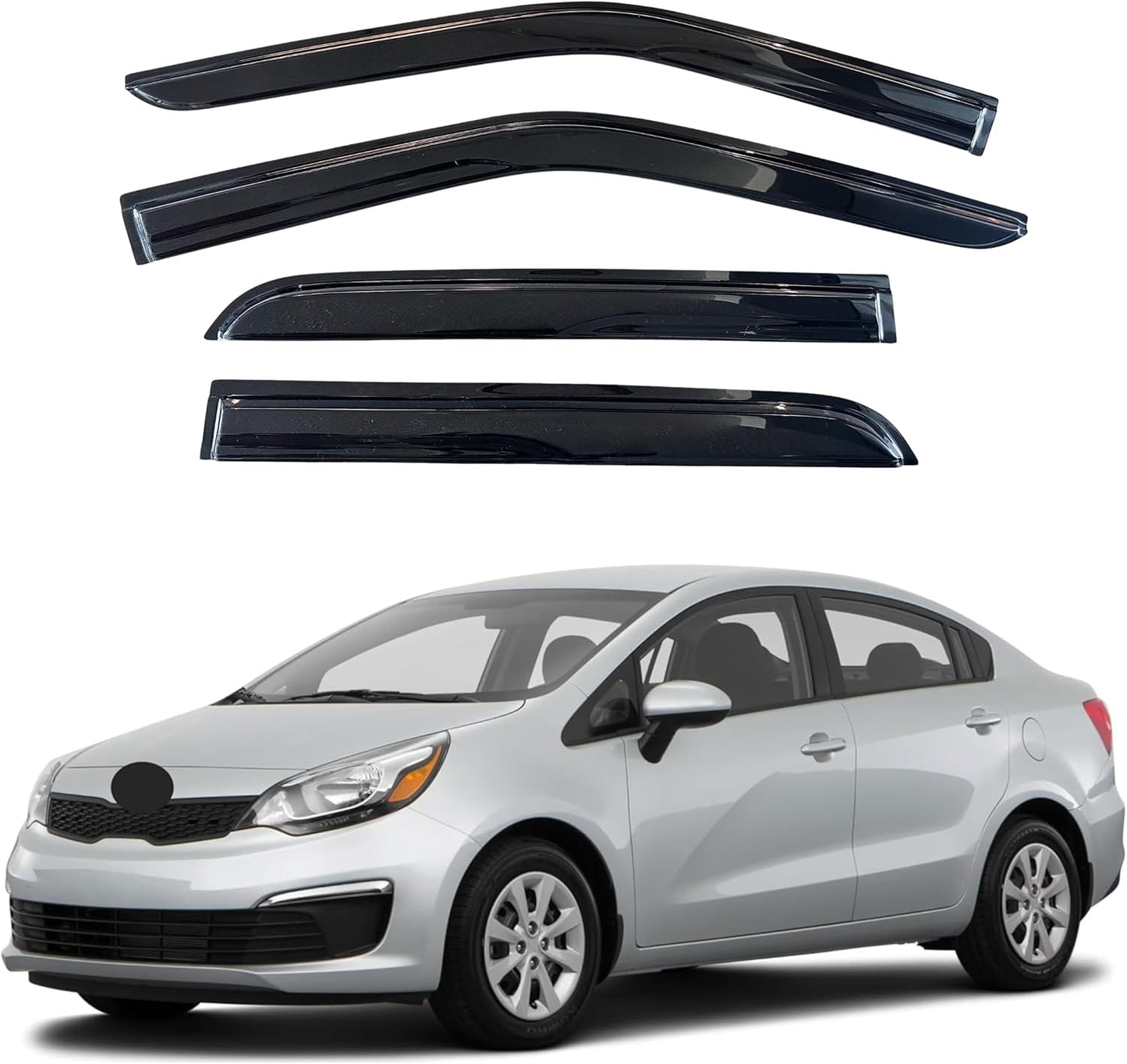 KPY Window Visor Compatible with Kia Rio Sedan 2012-2017, 4PC Rain Guard Side Window Vent Deflectors Tape-On Mugen Style, 2012 2013 2014 2015 2016 2017