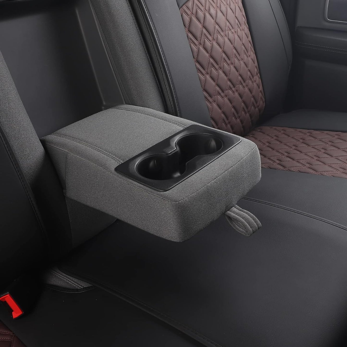 JOJOBAY Car Seat Covers for Dodge Ram,Fit Ram 2009-2025 1500/2500/3500 Pick-up Truck,Crew,Regular,Quad,Mega Cab,Waterproof Leather Automotive Interior Accessories（Rear Seat Cover,Black-Brown）