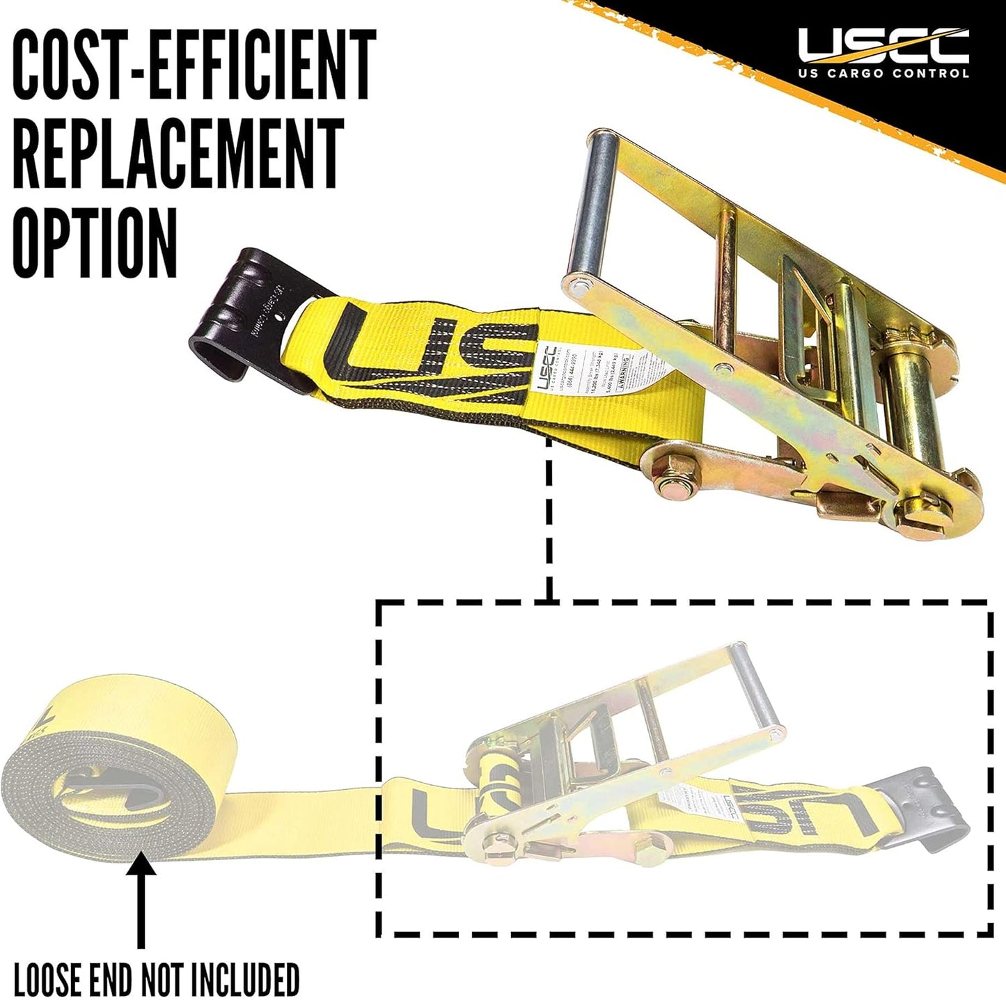 US Cargo Control 4 Inch x 11 Inch Fixed End (5-Pack), Zinc-Coated Ratchet and Black Flat Hook, 5,400 lbs Working Load Limit, 4 Inch Ratchet Strap Fixed Ends for Flatbed Trailers and Trucks