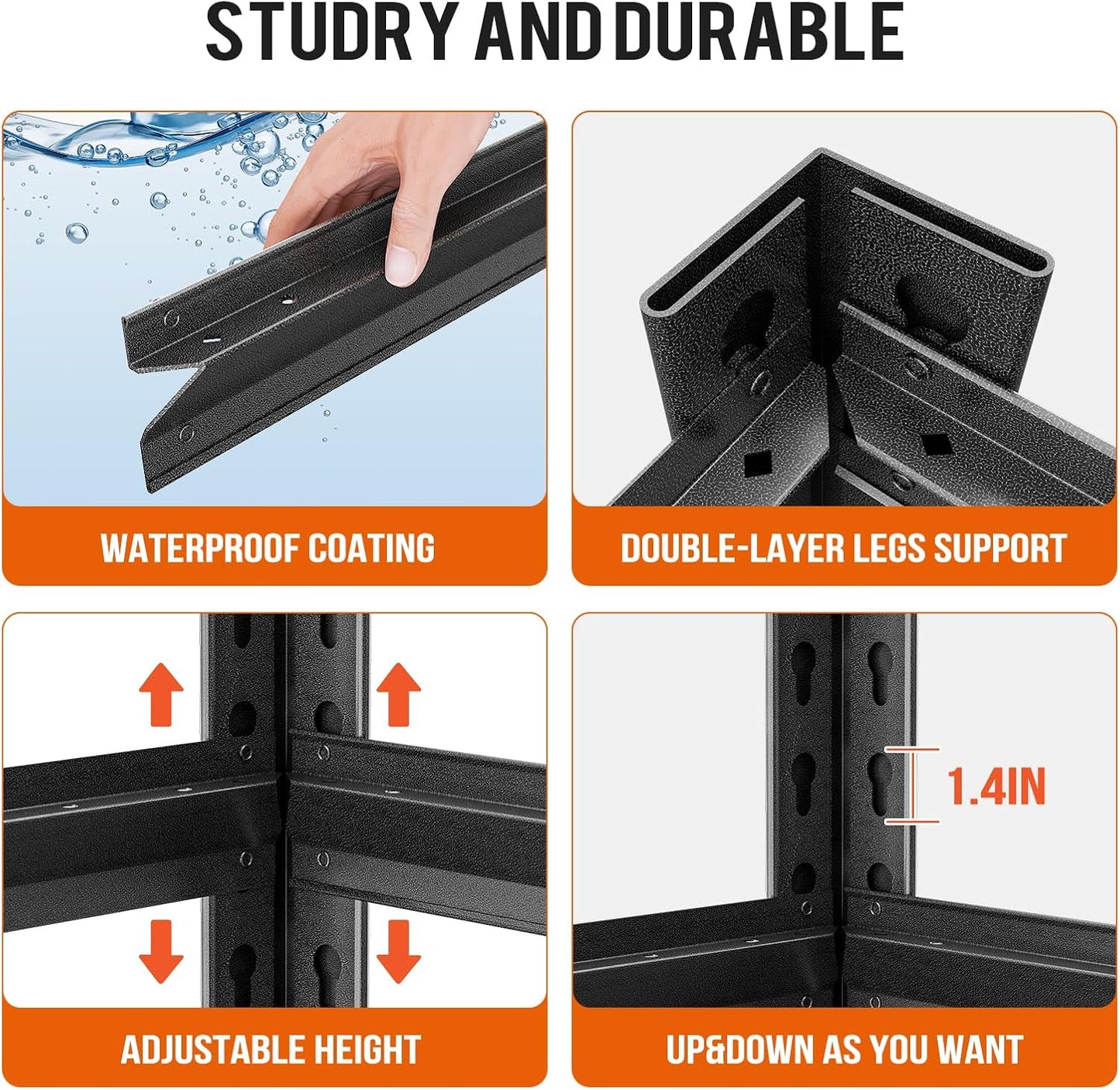 63" H Garage Shelving Unit, Garage Storage Shelves 1600LBS Heavy Duty Shelving, Adjustable 5 Tier Metal Shelving Utility Shelf, Storage Rack for Industrial, Warehouse, Basement (15.7" D*23.6" W*63" H)