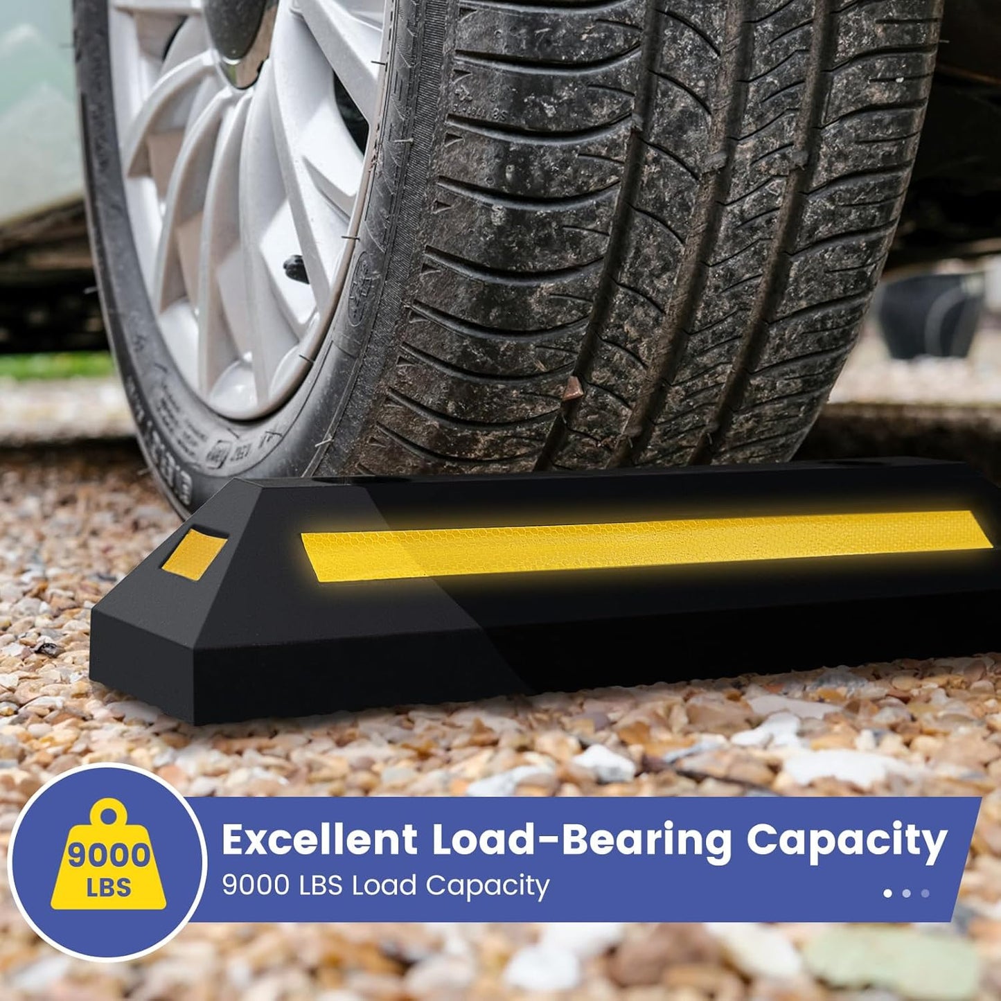 IRONMAX 2 Pack Parking Block, 21.5" Long Rubber Curb with Reflective Stripes, 9000 LBS Capacity, Heavy-Duty Garage Car Stopper for Cars Vans Trucks, Parking Stopper for Garage Driveway