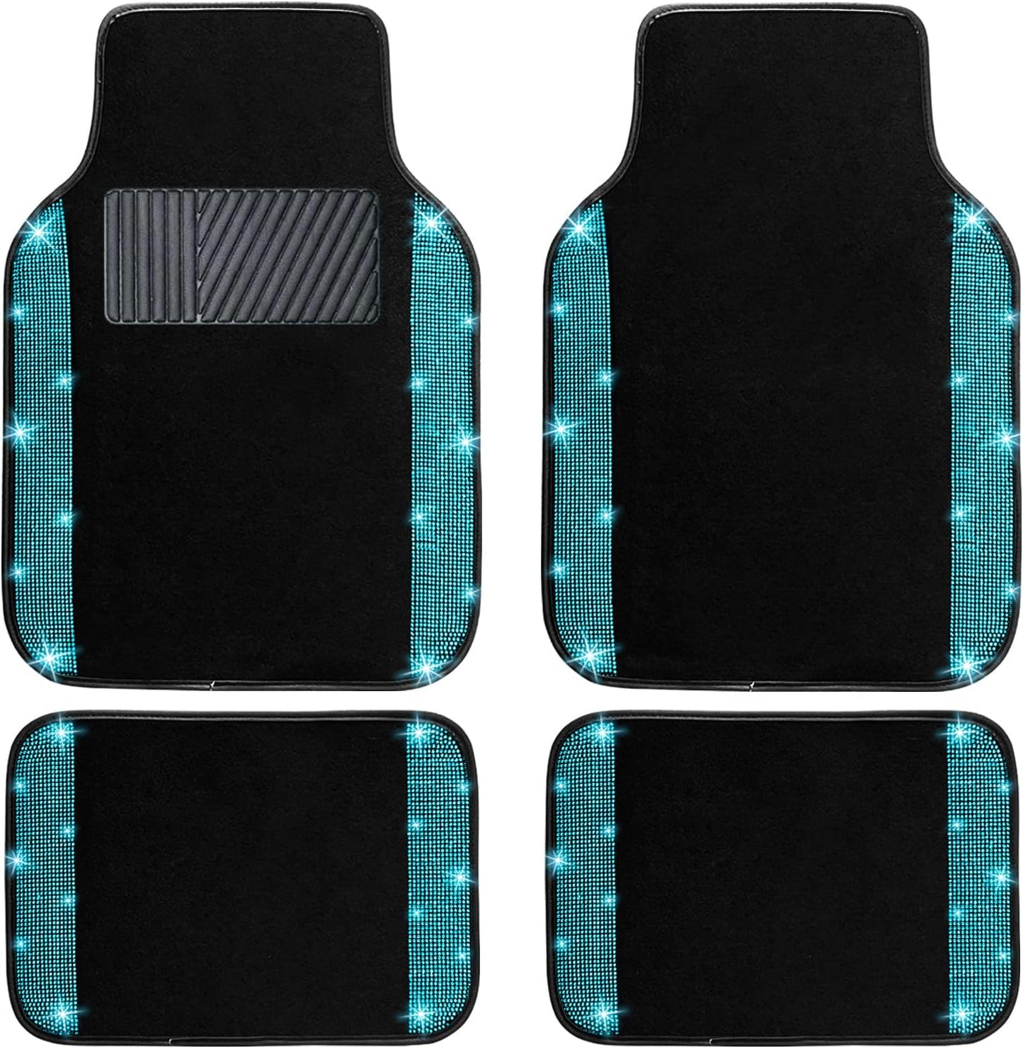 NBTEPEM Aquamrine Bling Car Floor Mats Full Set, Universal Fit Most Cars,SUV, Trucks, 4 pcs Sparkle Glitter Diamond Carpet for Women Girls with Anti-Slip Pad (Aquamrine Diamond)