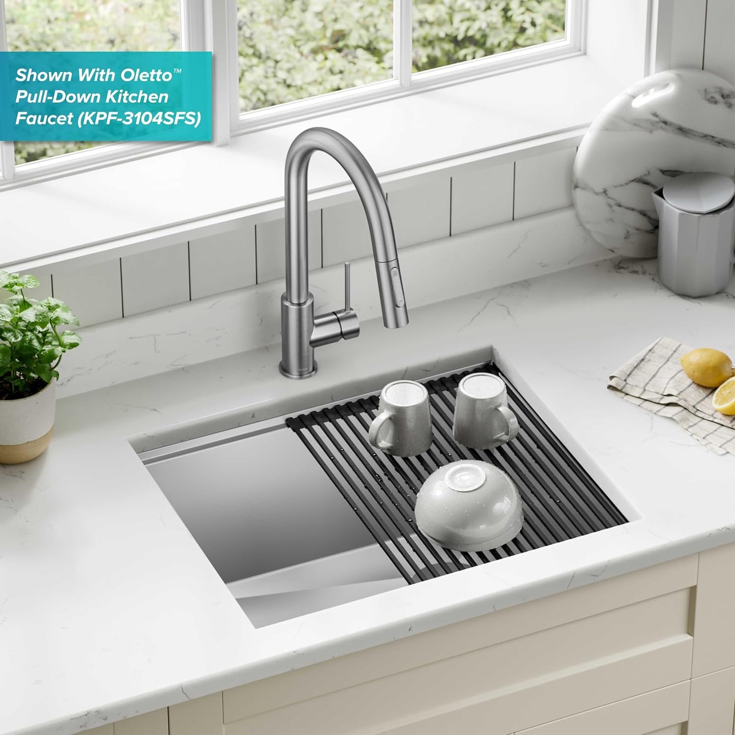 KRAUS Kore 23-Inch Undermount Workstation 16 Gauge Single Bowl Stainless Steel Kitchen Sink with Accessories, KWU111-23