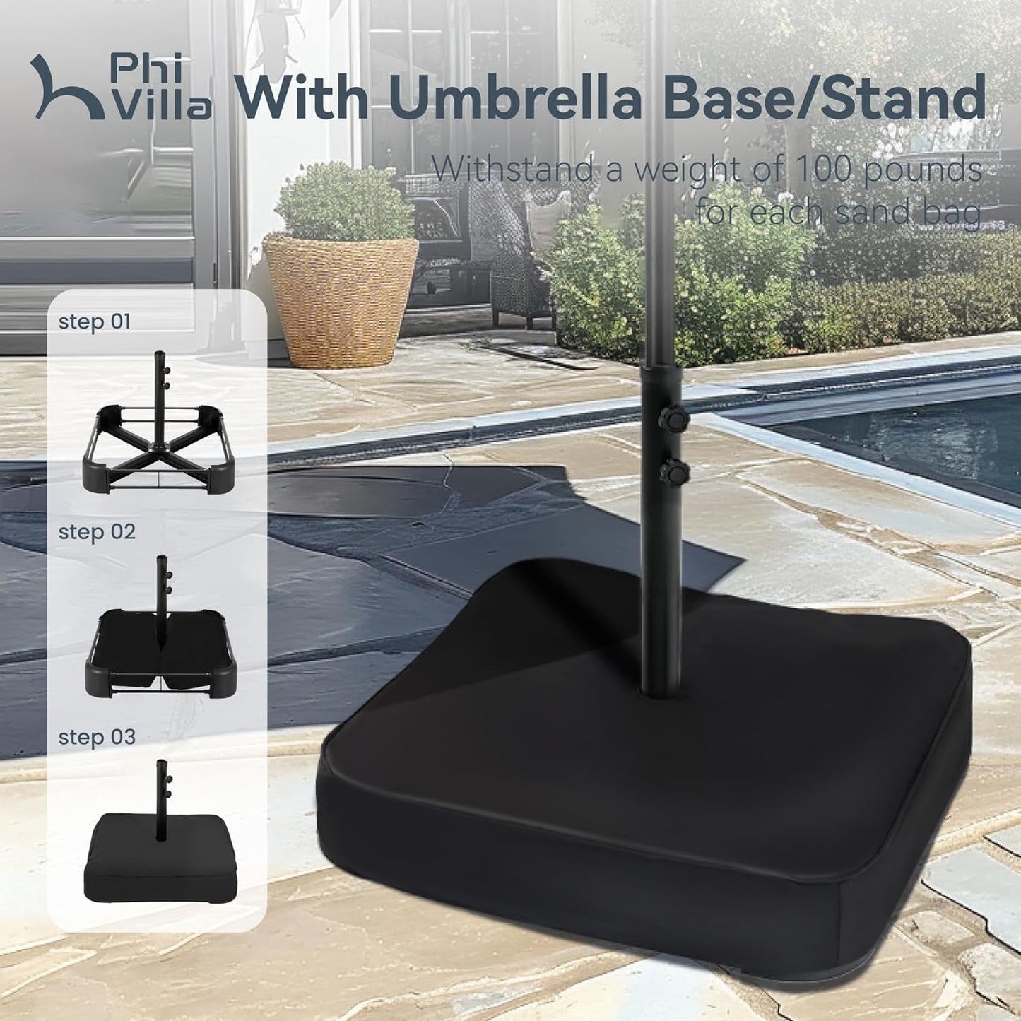 PHI VILLA 15ft Large Patio Umbrellas with Base Included, Outdoor Double-Sided Rectangle Market Umbrella with Stand, Outside Umbrellas for Poolside Lawn Garden, Golden Yellowwith