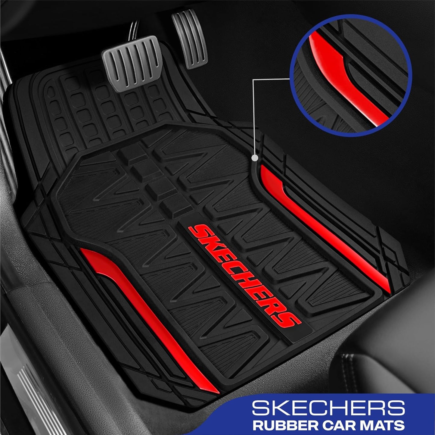Skechers Car Floor Mats,Heavy Duty Rubber Car Mats Full Set,All Weather Floor Mats,Waterproof Trim to Fit Universal Floor Liner Car Accessories,Automotive Floor Mats for Cars Trucks SUV,Red