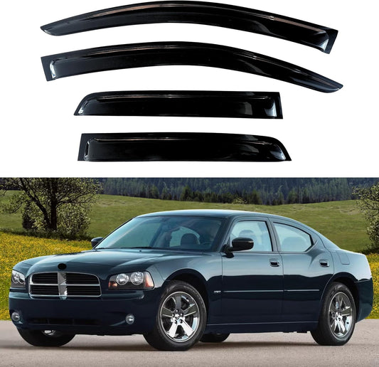 KPY Window Visors Compatible with Dodge Charger 2006-2010, 4PC Rain Guard Side Vent Deflectors Tape-On Style, 2006 2007 2008 2009 2010