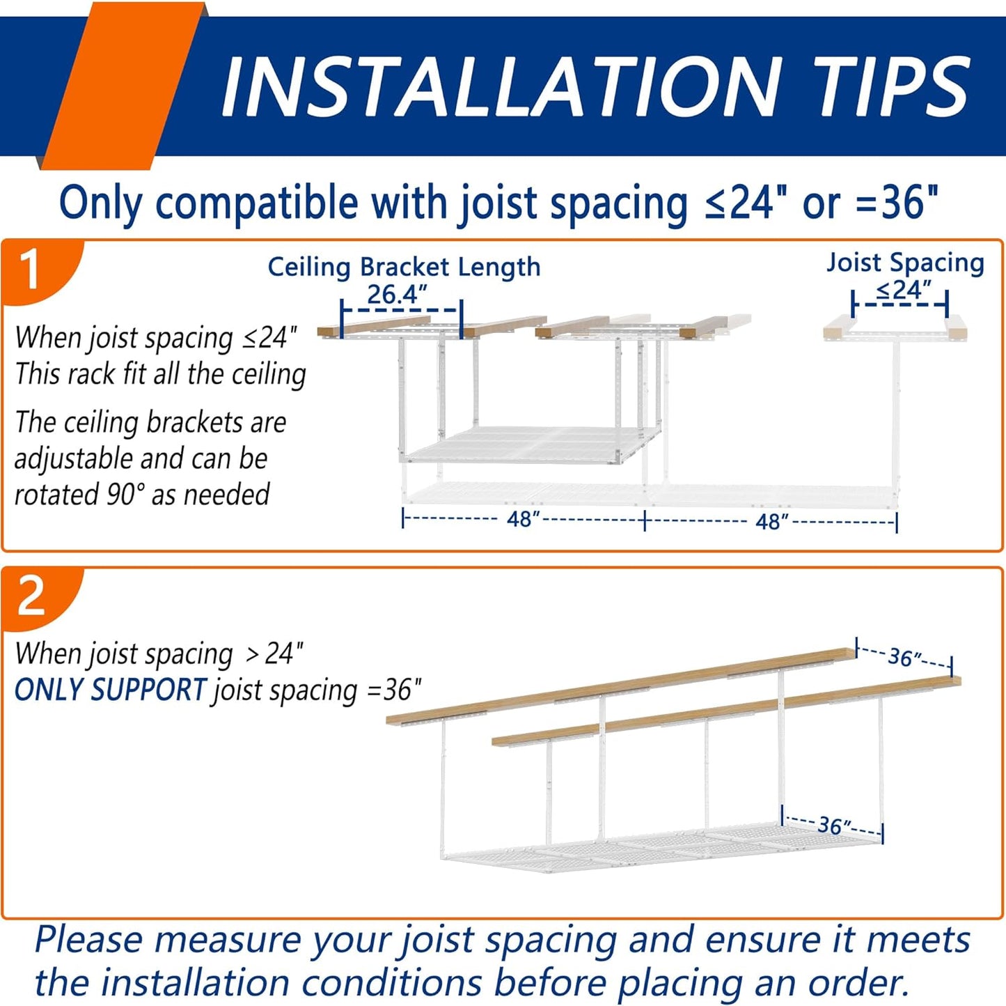 3 x 8FT Overhead Garage Storage Rack,Adjustable Ceiling Storage Racks,Garage Shelving Heavy Duty Storage Organizer System,600lbs Weight Capacity(White)