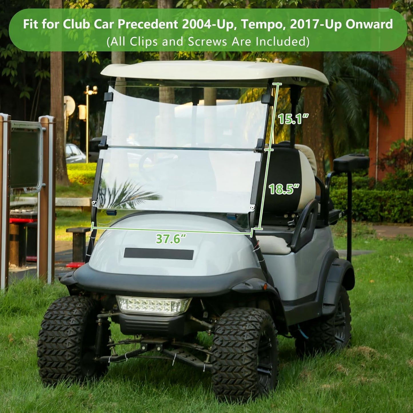 10L0L Golf Cart Windshield for Club Car Precedent 2004-Up, Tempo, 2017-Up Onward, Clear/Tinted Fold Down Club Car Windshield Anti-UV Impact Resistant - 37.5"W X 33.6"H