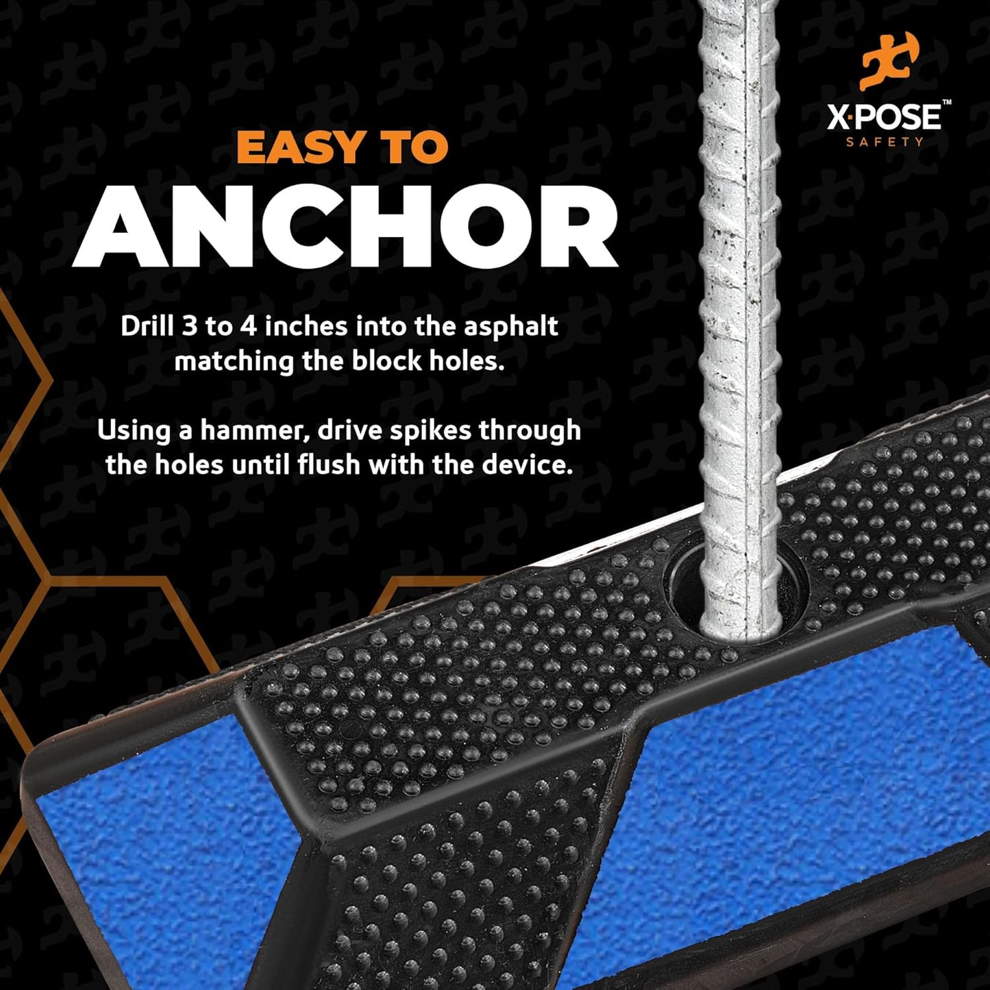 Xpose Safety 72" Heavy Duty Rubber Parking Stopper – 10 Pack Wheel Blocks for Garage, Driveway, or Ramp – Car Bumper Stop with Blue Reflective Strips – Removable Floor Mount