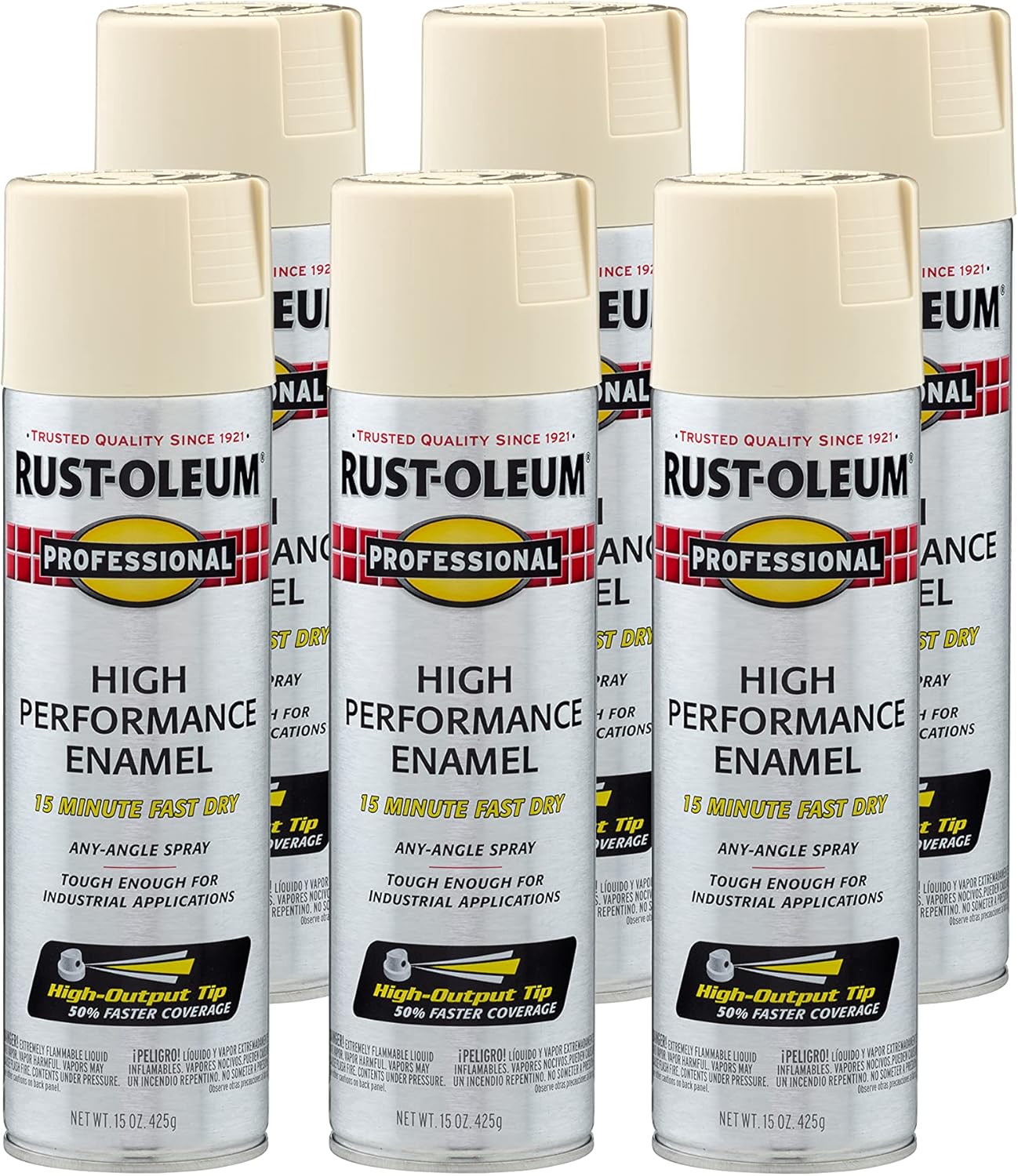 Rust-Oleum 7570838-6PK Professional High Performance Enamel Spray Paint, 15 Oz, Gloss Almond, 6 Pack