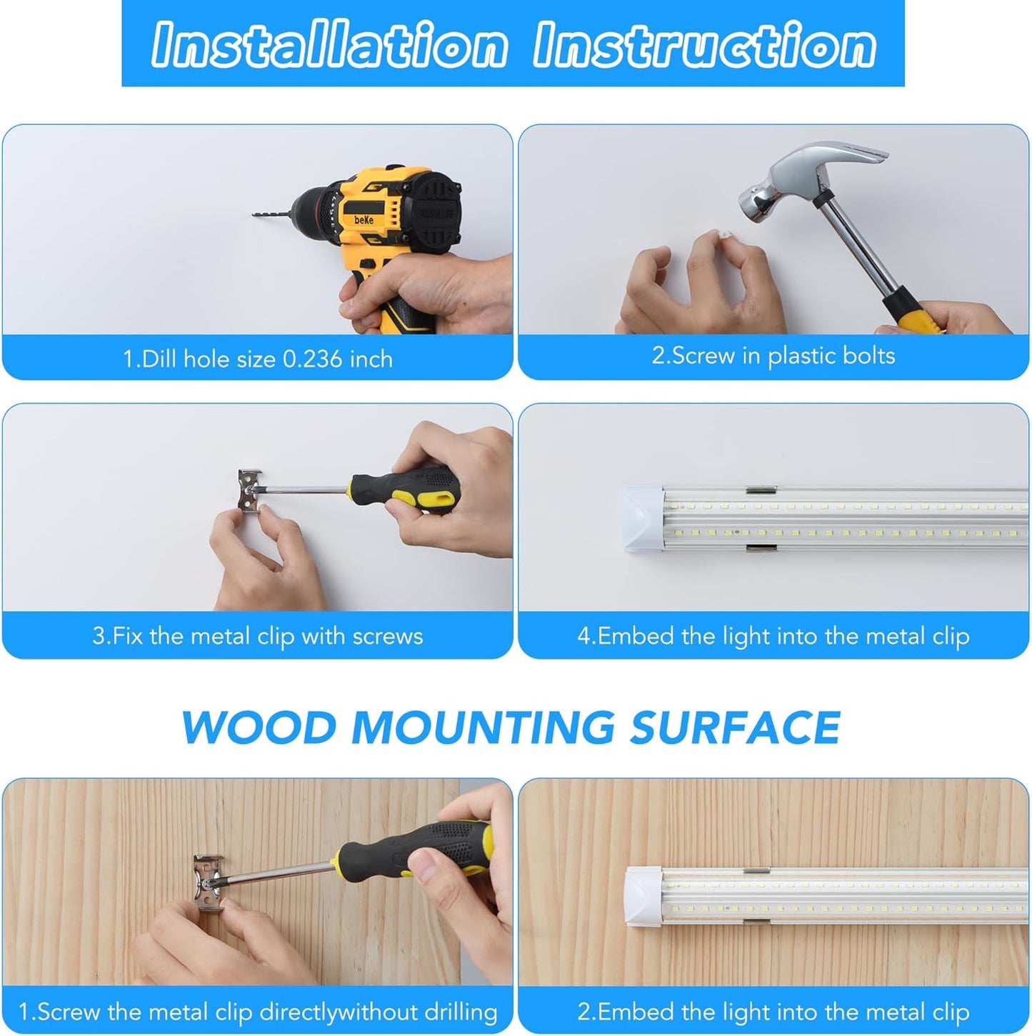 T8 LED Shop Lights 4FT, 4 Pack LED Garage Lights 50W 9600LM 6000K, Linkable Work Light, Plug & Play Energy-Saving Workshop Lighting for Warehouse Basement Classroom(V2)