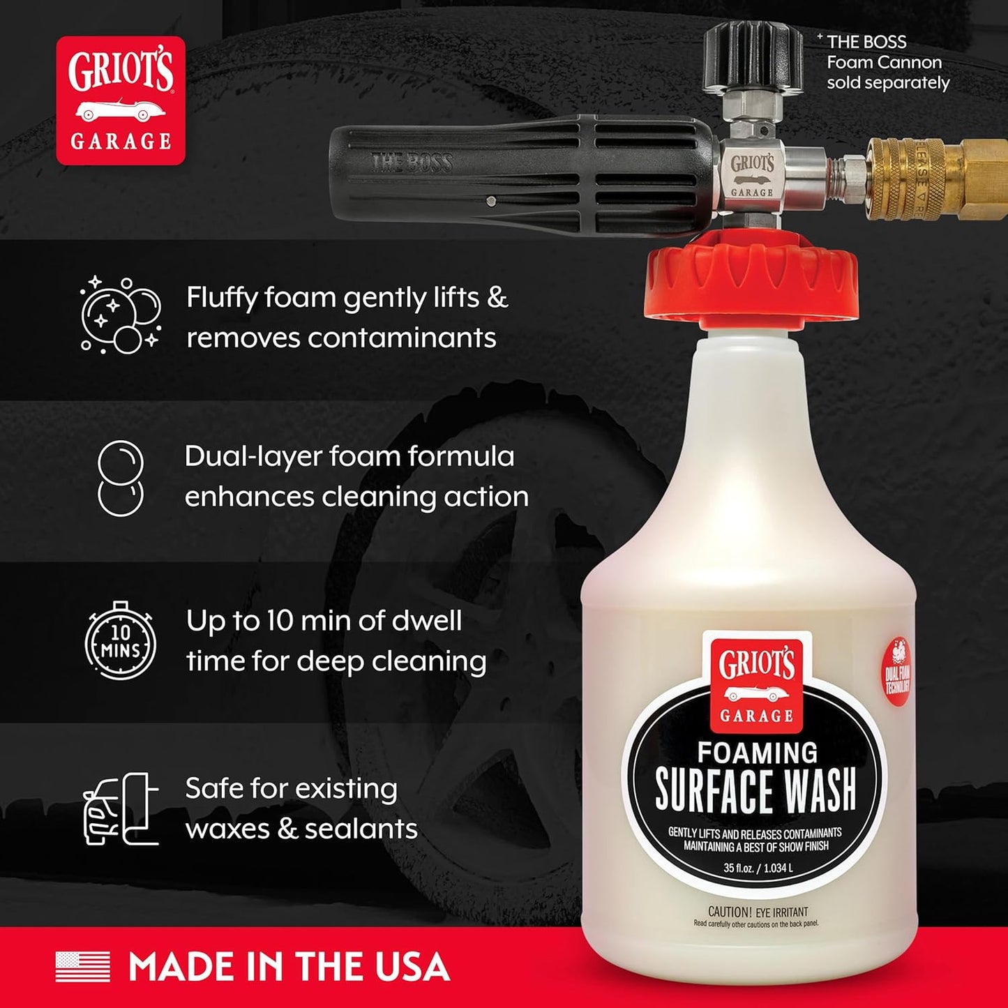 Griot's Garage BOSS Foaming Surface Wash for Car Cleaning and Detailing, Compatible with the BOSS Foam Cannon Auto-Mix System, 35oz