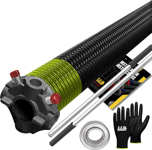 Garage Door Torsion Spring 207x1.75x30 Includes 1” Steel Bearing, Gloves, Manual, and Winding Bars for Right Side of Garage Door Precision E-Coating 5-Year Warranty Min. 30,000 Cycles (Black Cone)