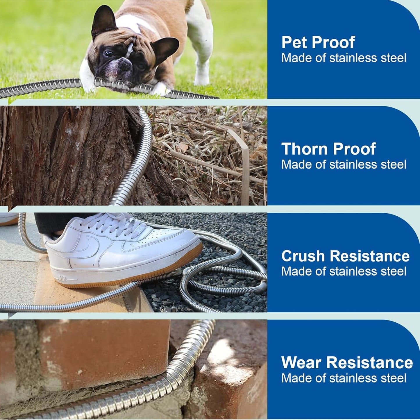 Metal Garden Hose 25 Ft Flexible Stainless Steel Garden Hose Lightweight, Heavy Duty Water Hose With High Pressure Hose Nozzle Sprayer for Garden, Lawn(25 FT)