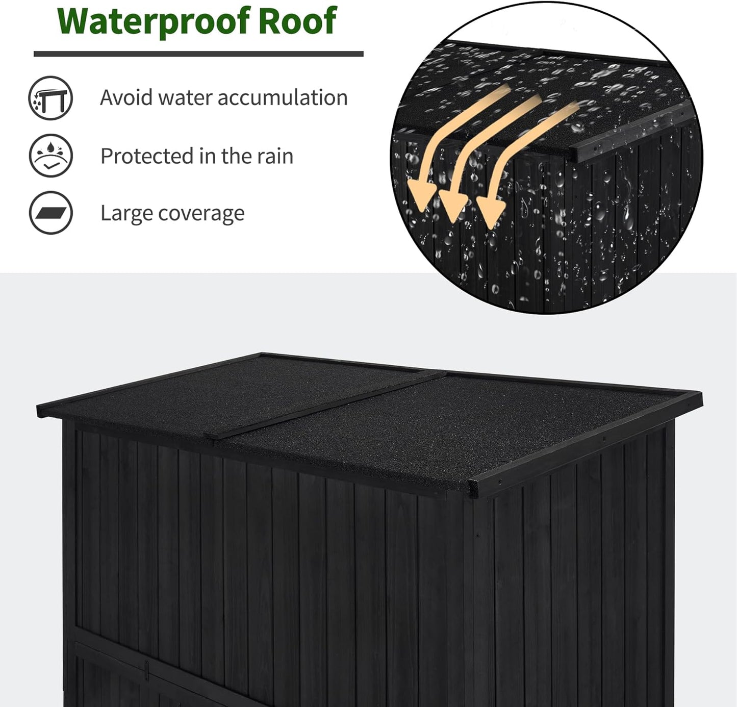 MCombo Outdoor Storage Cabinet, Wooden Storage Shed with Latch, Outside Garden Tool Shed with 2 Doors for Patio Yard Lawn, 1900 (Black, Large)