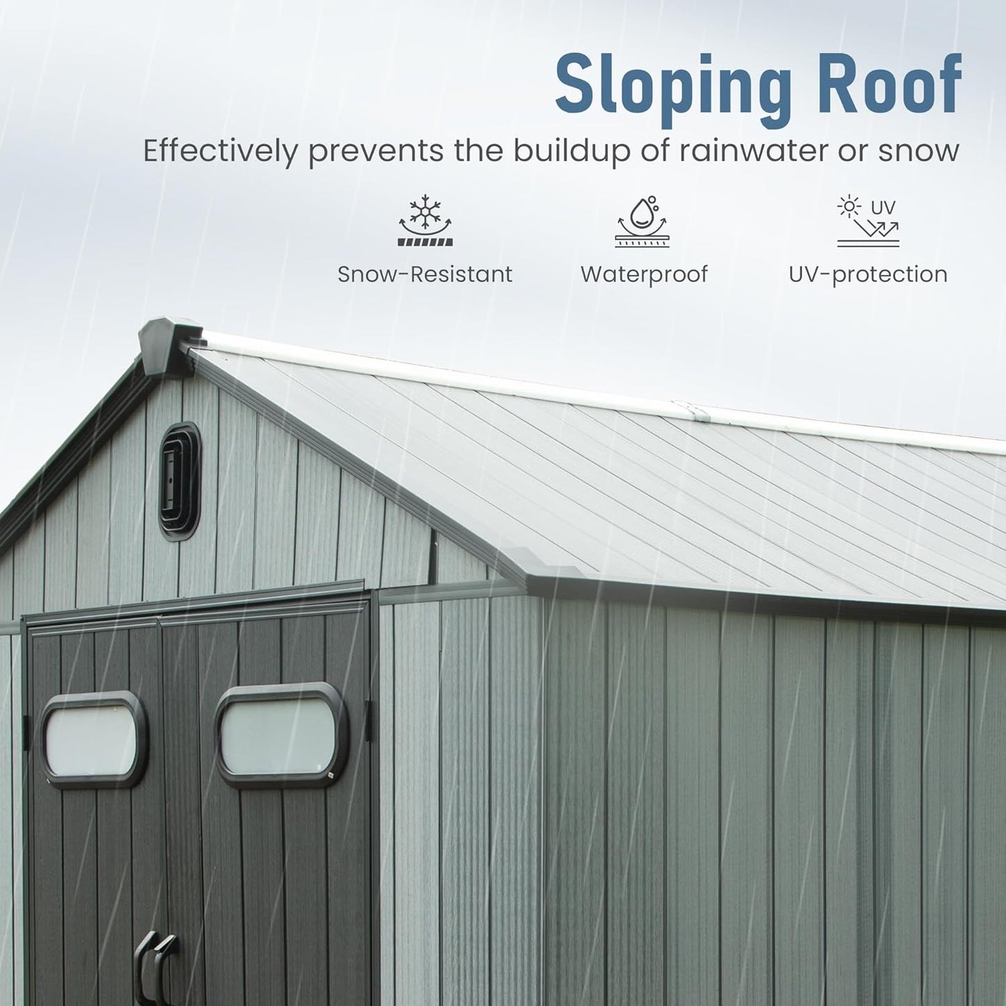 Domi 8x10 FT Outdoor Resin Storage Shed, All-Weather Double-Wall Garden Shed for Backyard, Lawn Tools, Bike, Mower & Pool Equipment with Lockable Doors, Ventilated Roof, Grey