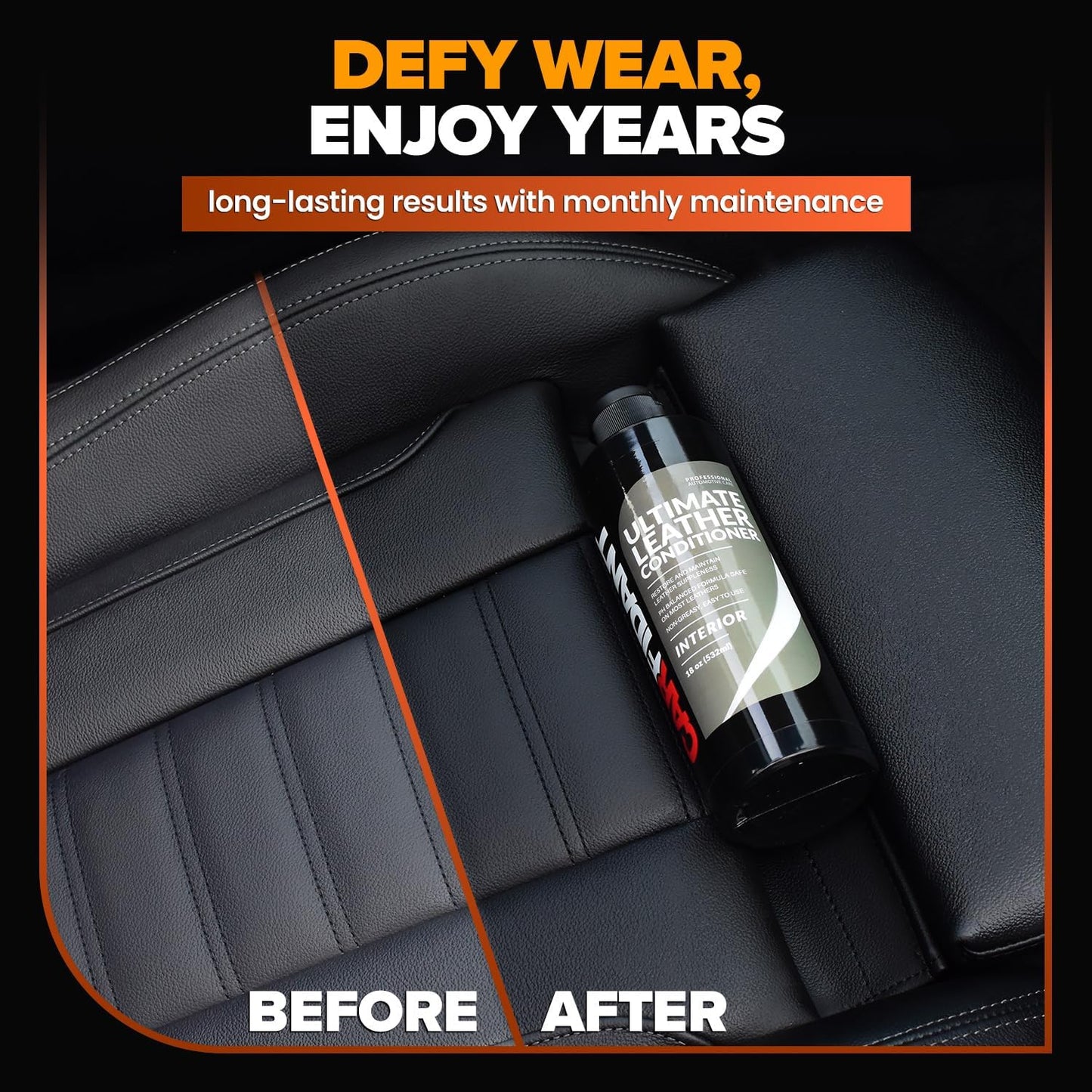 Carfidant Ultimate Leather Conditioner & Restorer - Full Leather Restore & Conditioning Kit with Applicator Pad for Car Seats, Couch, Furniture, Shoe, Sofa, Bag & Purses - 18 fl. oz.