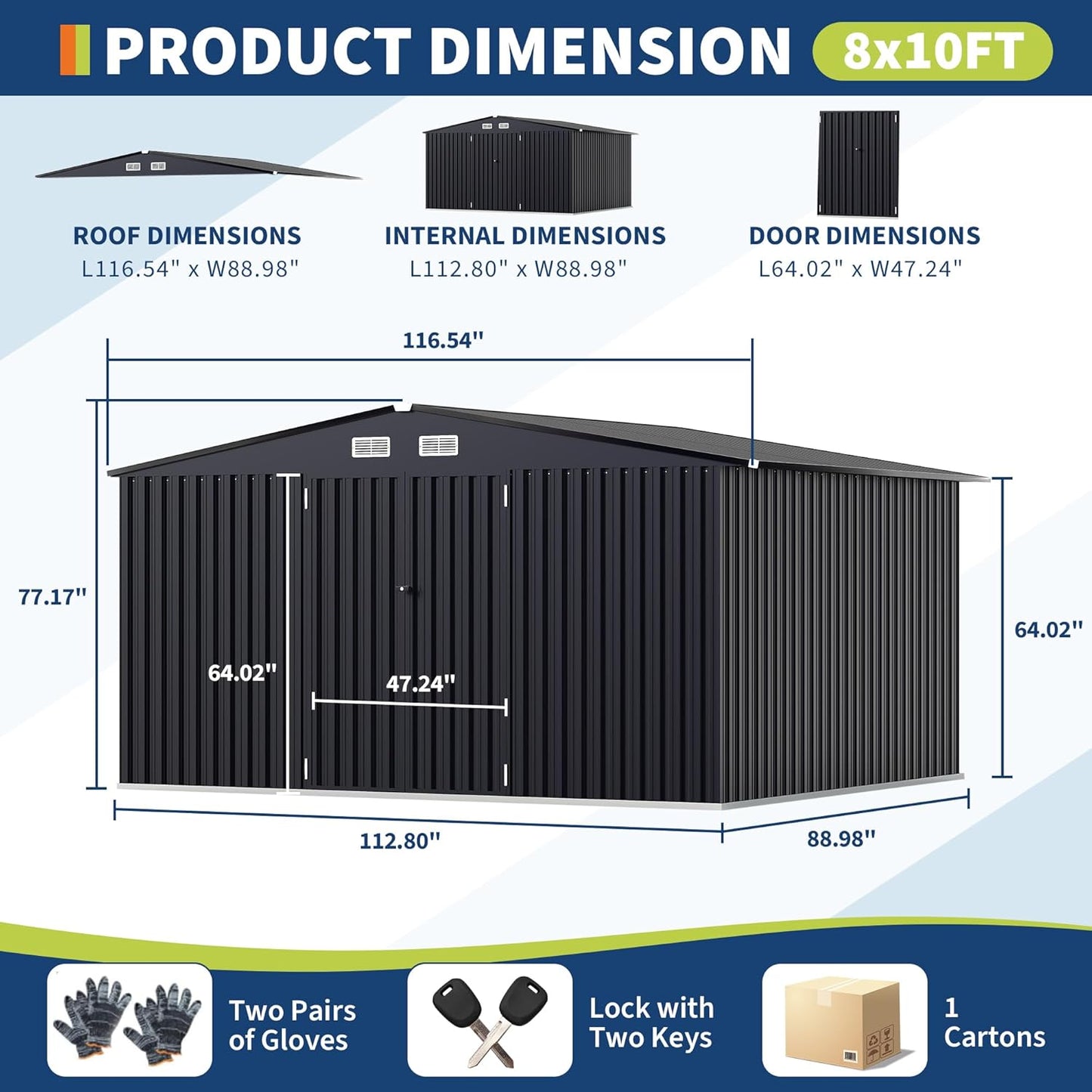 8x10 FT Metal Storage Sheds Outdoor with Floor, Metal ToolShed with Lockable Door, Metals Yard Sheds Metals Garden Shed Kit, MetalUtility Sheds Buildings with Air Vent for Backyard Garden Patio Lawn