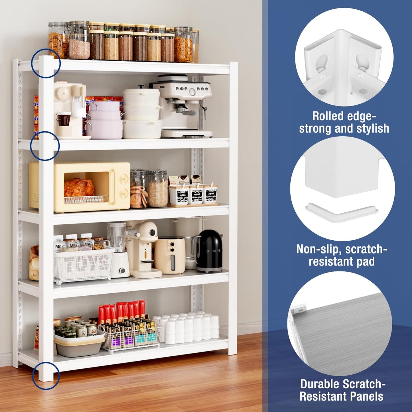 WORKPRO 3000lbs 5-Tier Shelving Unit, 72" H Adjustable Storage Shelves, Boltless Garage Shelving Unit for Garage, Kitchen, Durable Scratch-Resistant Panels, White