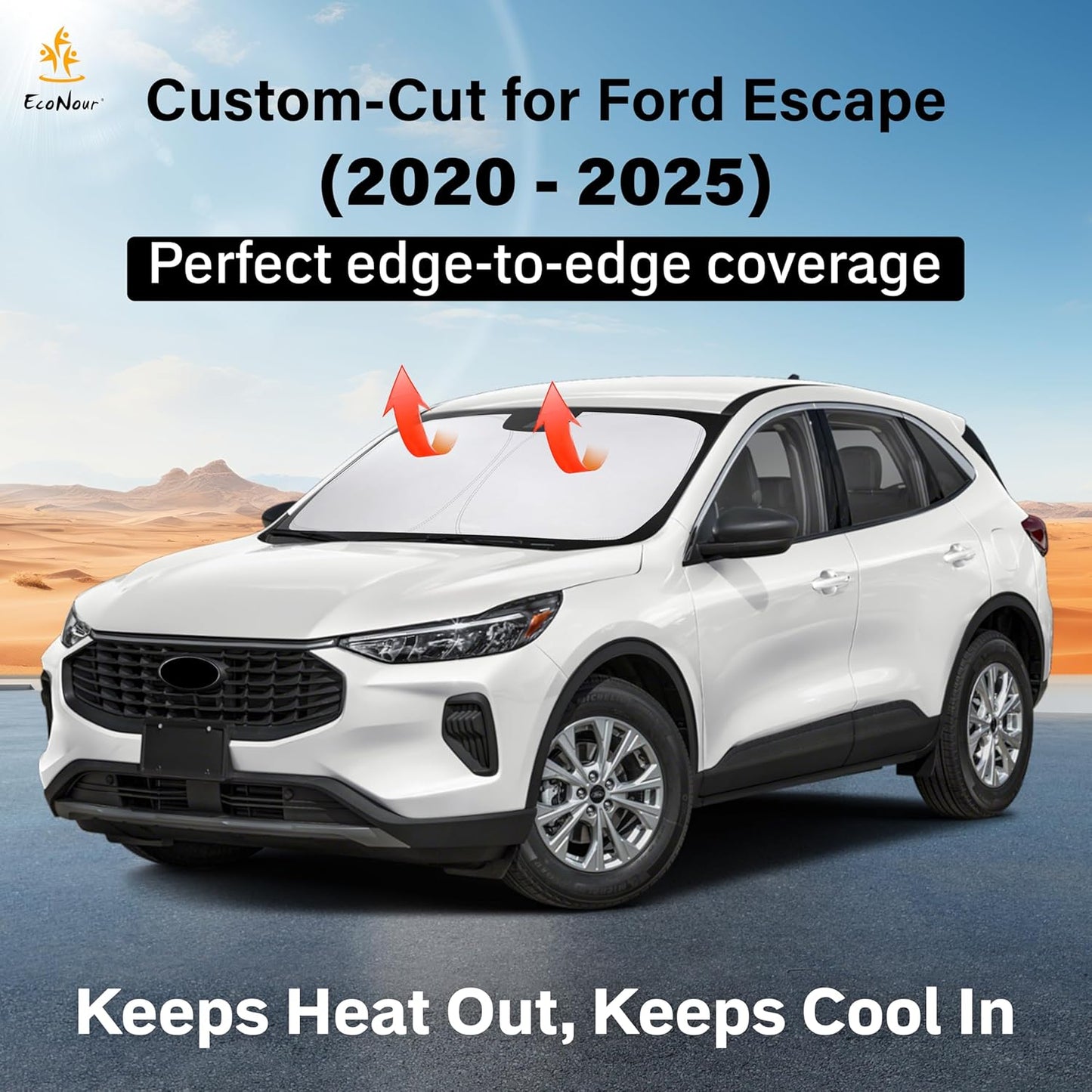 Econour Windshield Sun Shade for 2020-2025 Ford Escape Sunshade Foldable Window Sun Visor Protector Blocks UV Rays Keep Your Car Cooler