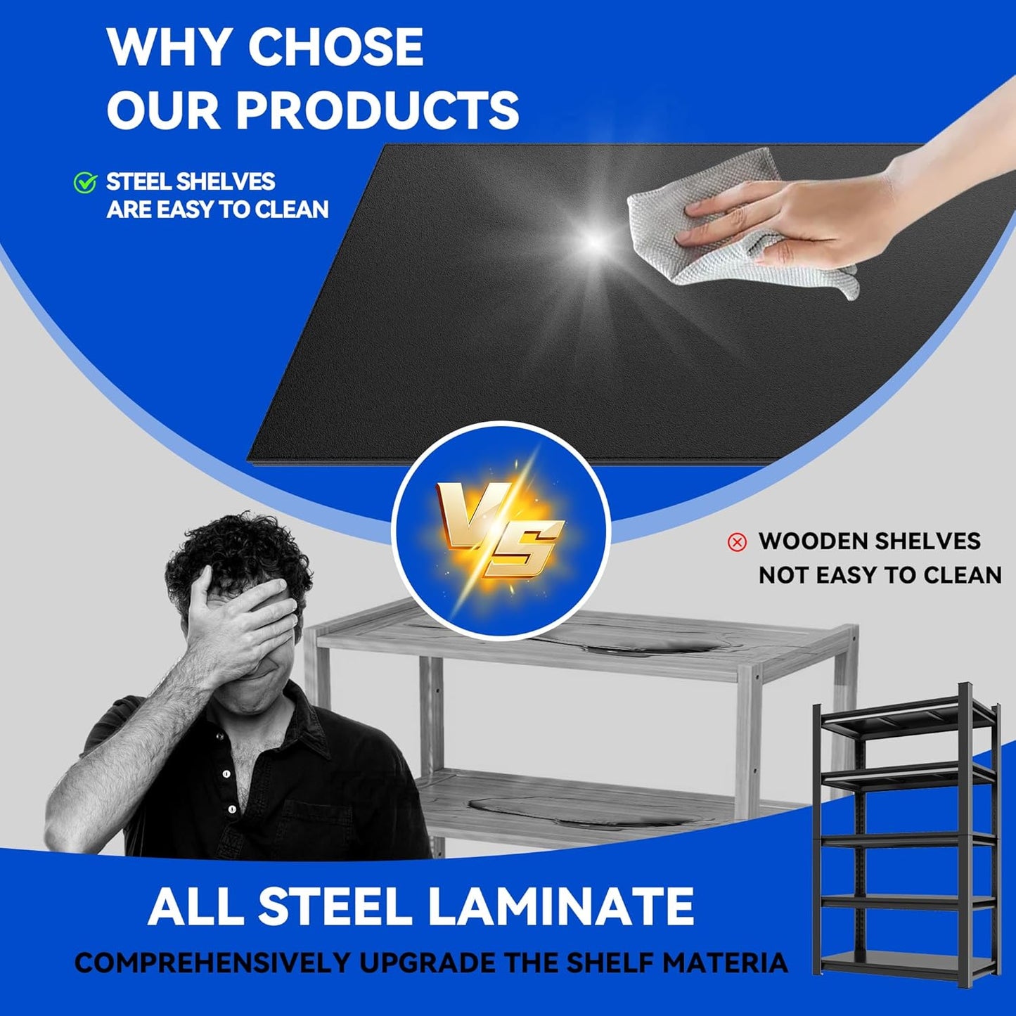 63"H Garage Shelving Heavy Duty Rack, 3000 LBS Extra Large Capacity 5 Tier Adjustable Storage Shelves, Metal Industrial Shelf Units for Garage, Basement and Warehouse, 63"H×19.7"W×13.8"D, Black