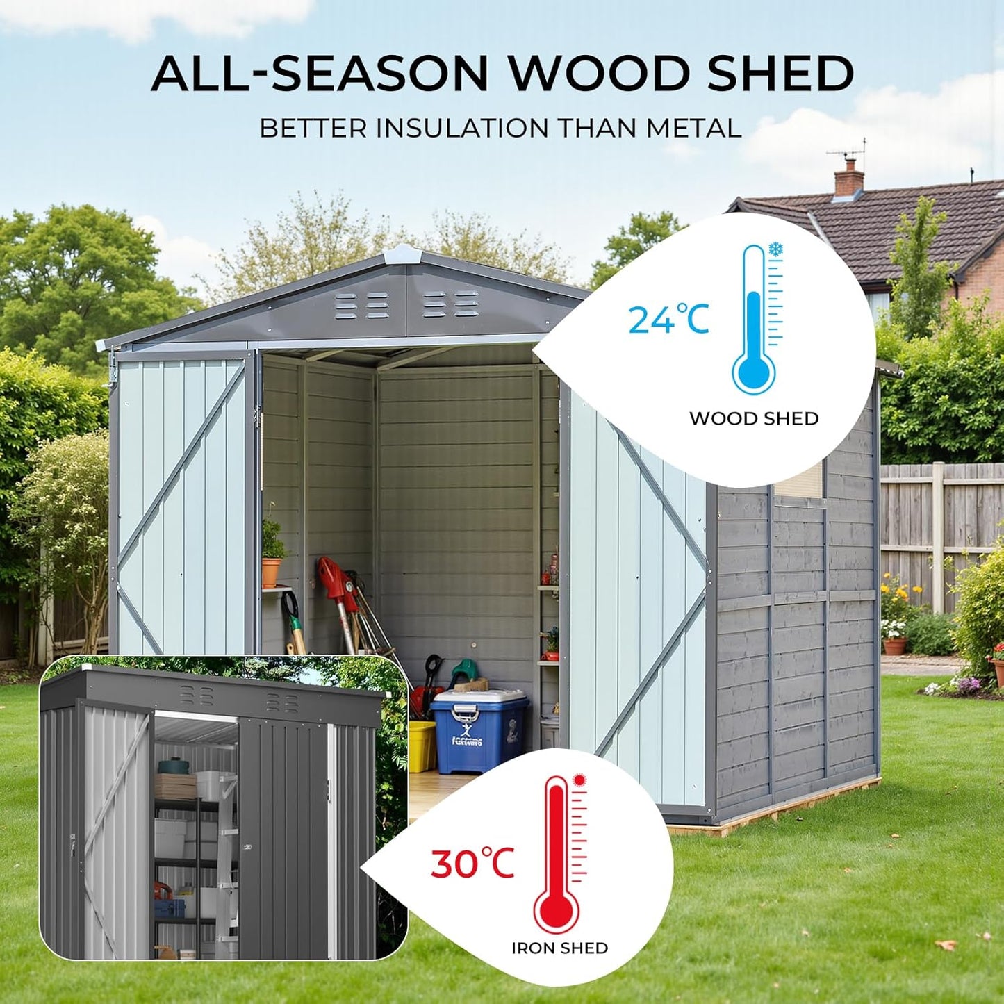 MyVoice 8x8 FT Wooden Outdoor Storage Shed with 4 Vents & 2 Adjustable Windows, DIY Cedar Tool Shed Kit, Garden Bike Firewood Storage, Waterproof Backyard Outdoor Shed for Patio, Lawn, Yard & Garage