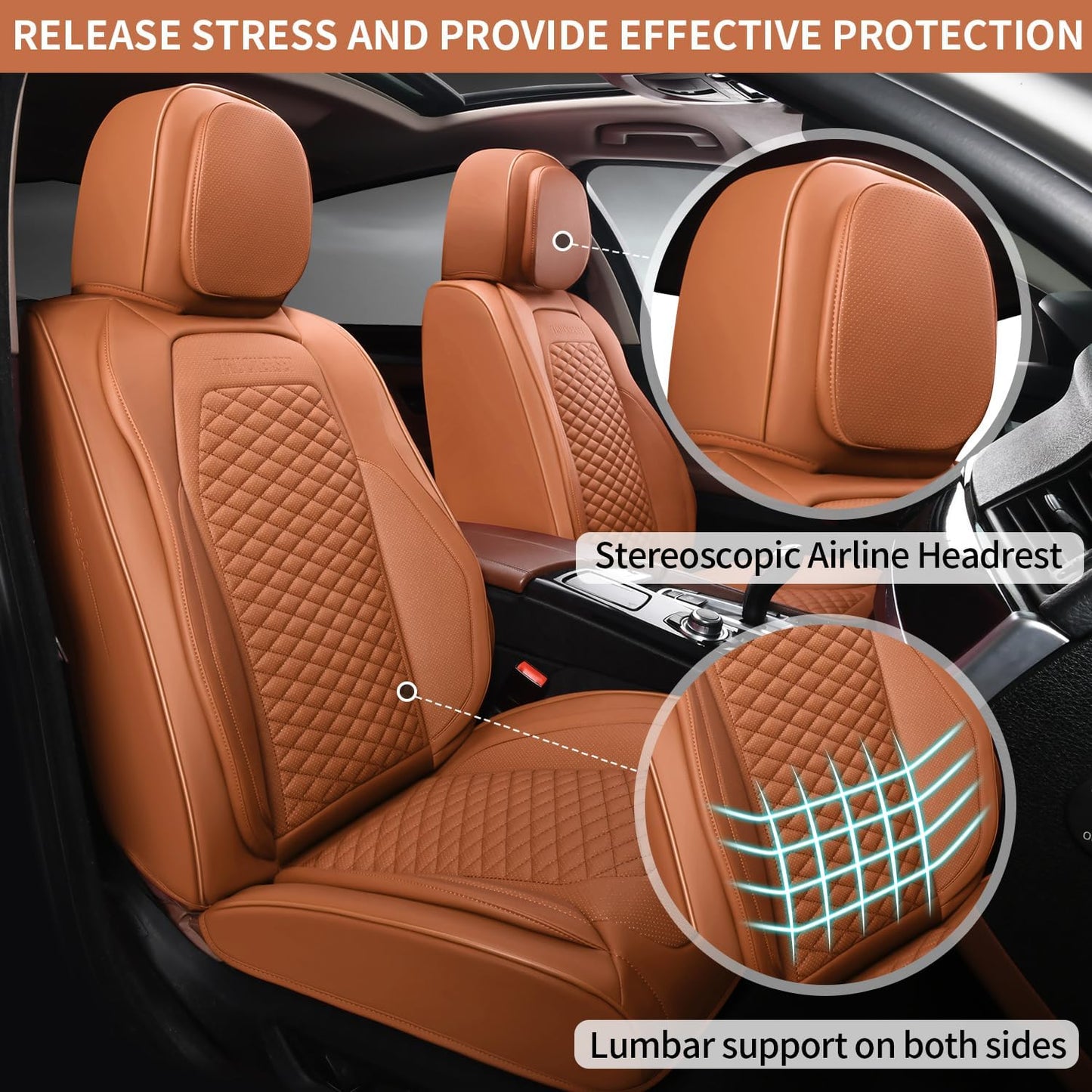 Car Seat Covers Full Set Leather Seat Covers Automotive Seat Covers Universal Car Seat Cover for Most Cars Brown