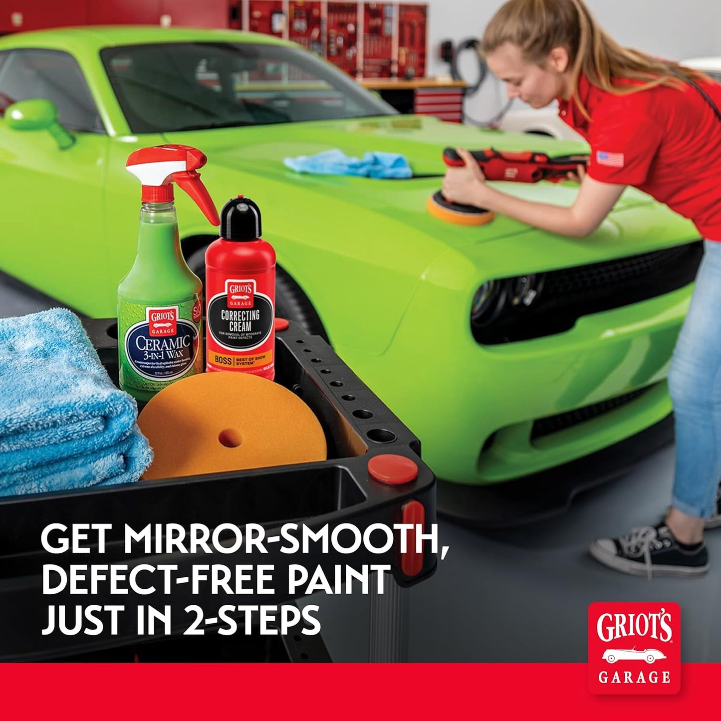 Griot's Garage G9 Orbital 2-Step Ceramic Kit for Car Polishing and Detailing, Includes Orbital Polisher, BOSS Correcting Cream, 6.5" Foam Pads, Ceramic 3-in-1 Wax, and Microfiber Towels, 11558