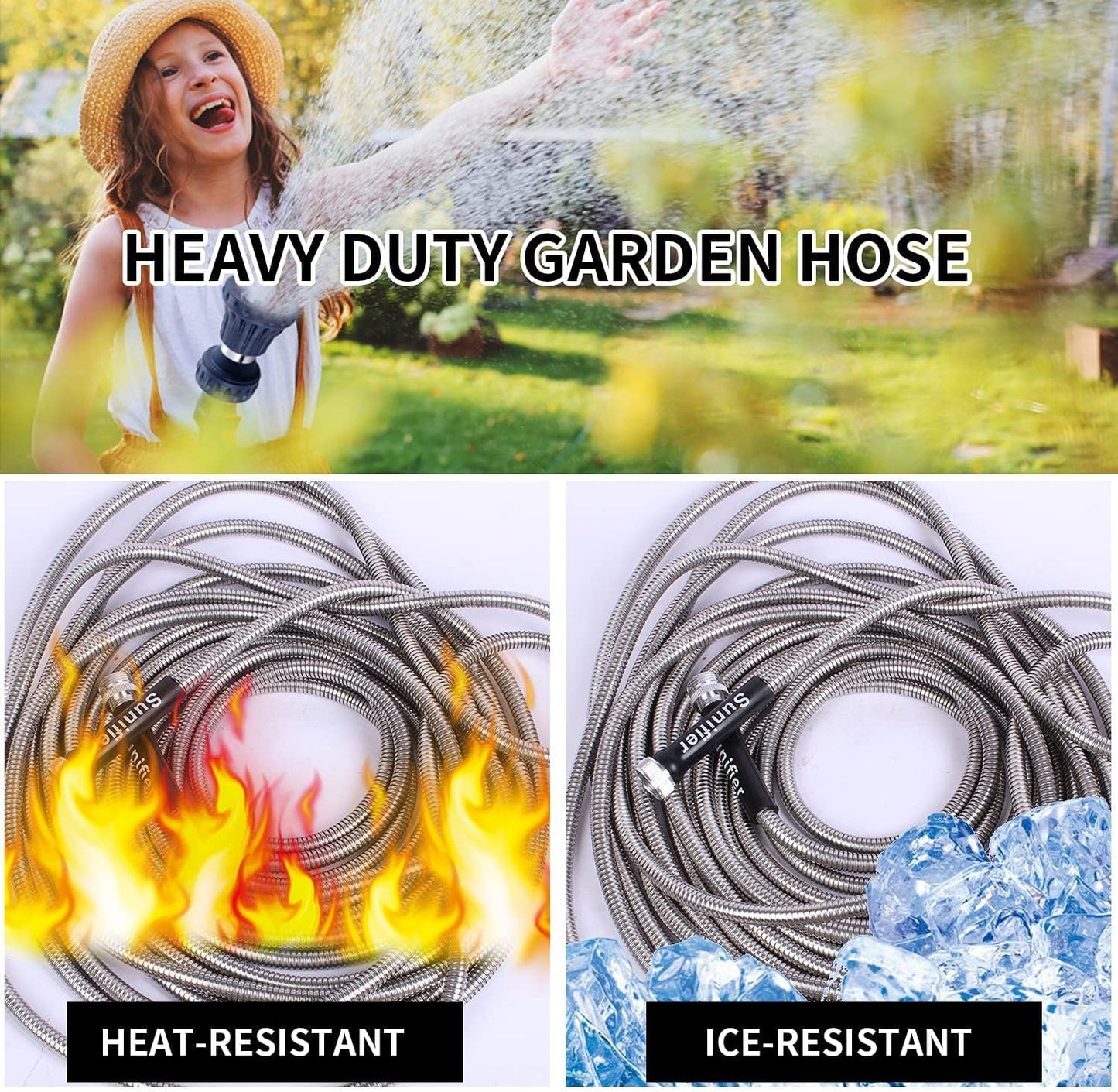 Metal Short Garden Hose 1 ft - Flexible Stainless Steel Water Hose Leader - Lightweight Small Hose With Brass Fittings (1 Feet)