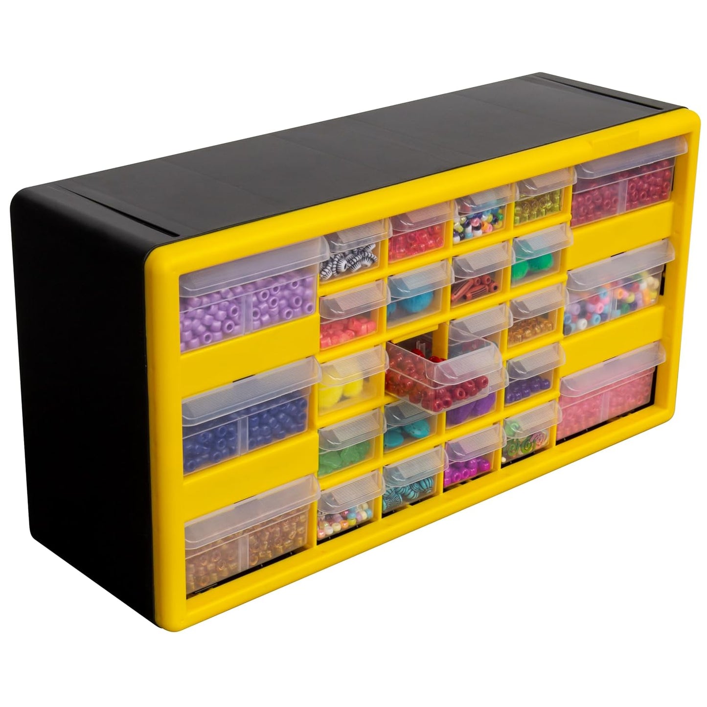 Akro-Mils 26-Drawer Plastic Drawer Storage Cabinet for Garage Organization, Bead Organizer, Building Bricks Storage, Teacher Toolbox, Makeup Organizer, 20-Inch W x 6-Inch D x 10-Inch H, 10126 Yellow