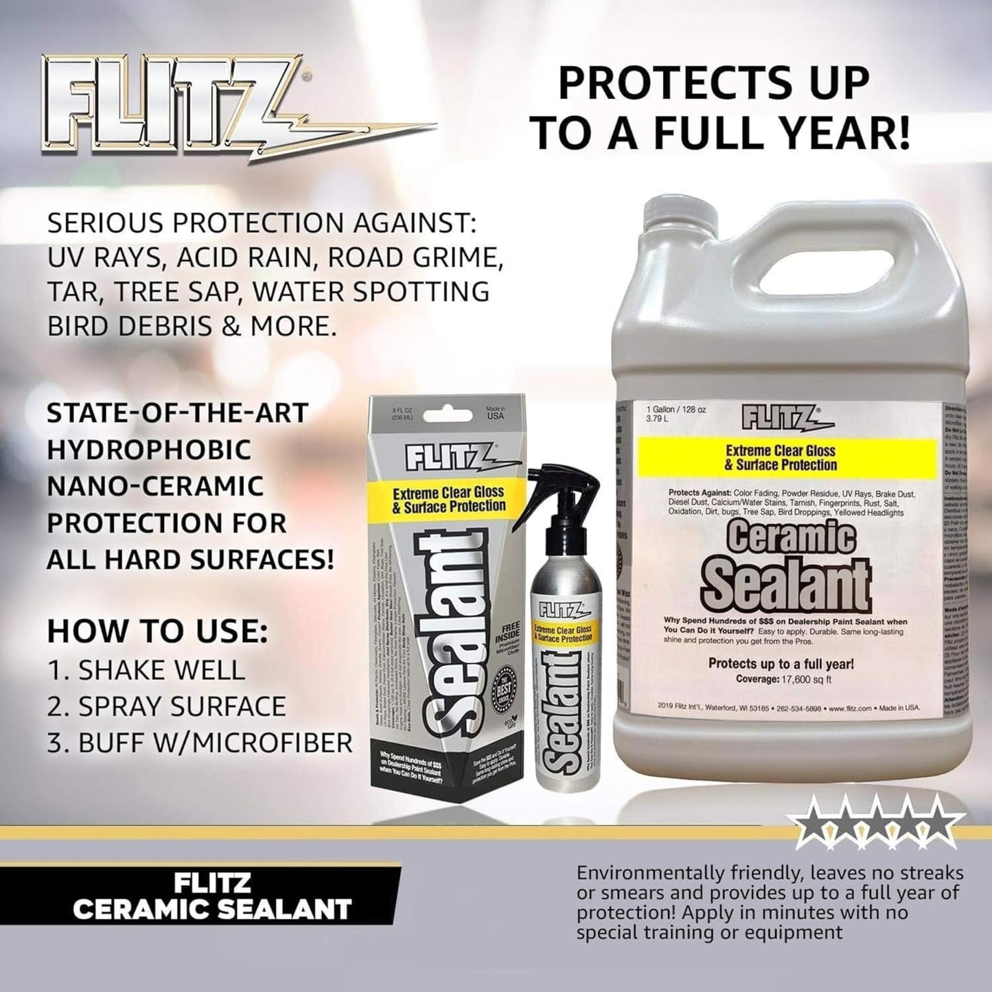 Flitz Ceramic Sealant - 8oz Bottle of USA-Made Ceramic Coating for Cars, Boats, Glass - Repels Water, Polishes, and Protects for 1 Year - Ceramic Car Spray (6 Pack)