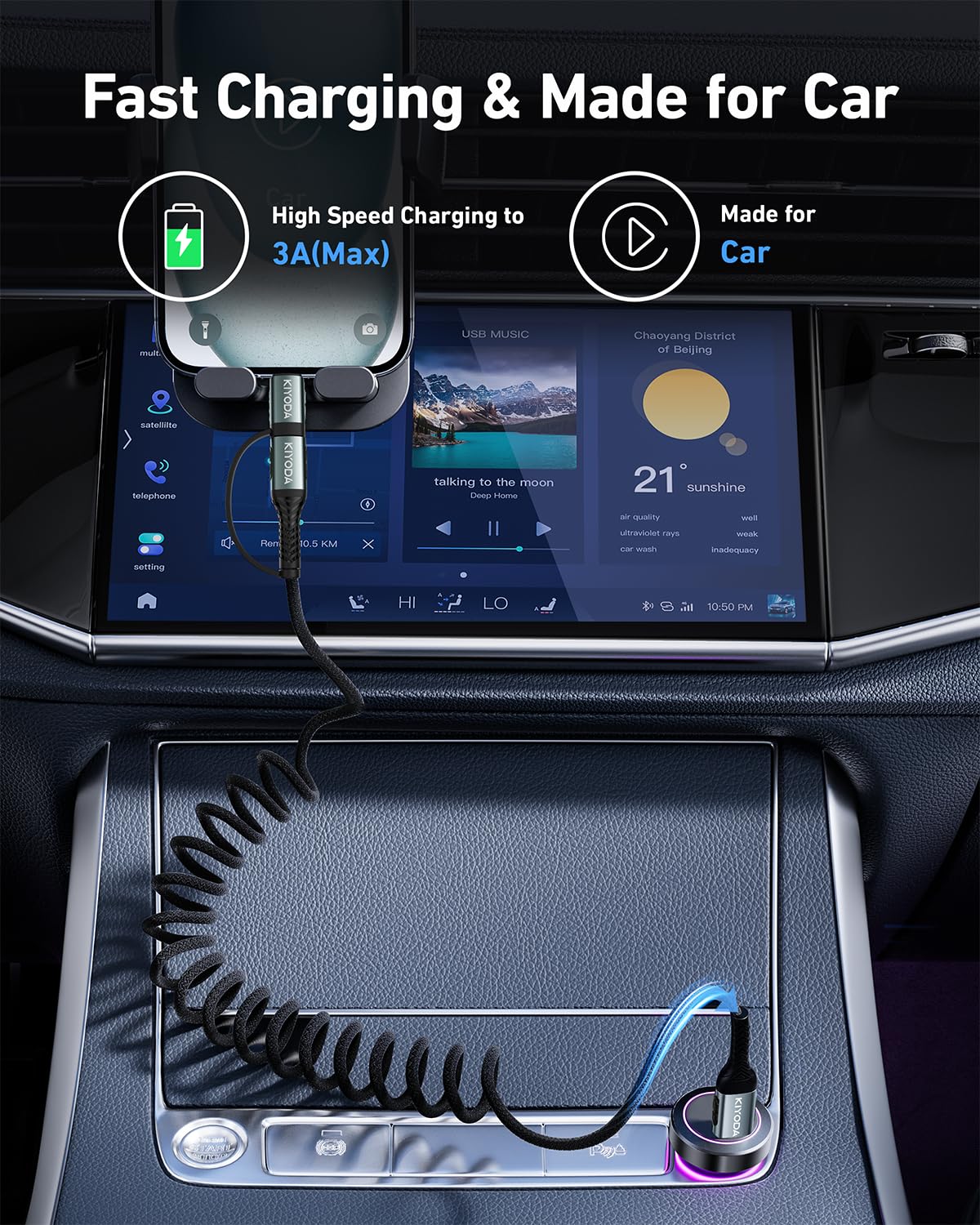 Coiled USB C to Lightning Cable 3FT, 2 in 1 iPhone 15 Charger Cord for Car Nylon Braided Multi Type C to TypeC Fast Charging Cables for iPhone 15 14 13 12 11 iPad, Samsung Galaxy Sony - 1Pack