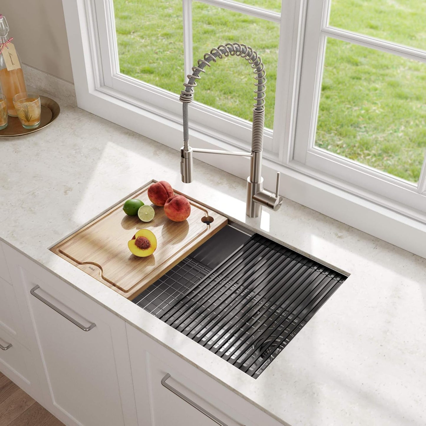 KRAUS Kore Workstation 27-inch Undermount 16 Gauge Stainless Kitchen Sink, Single Bowl Kitchen Sink with 3/4 HP Garbage Disposal, KWU110-27-100-75MB