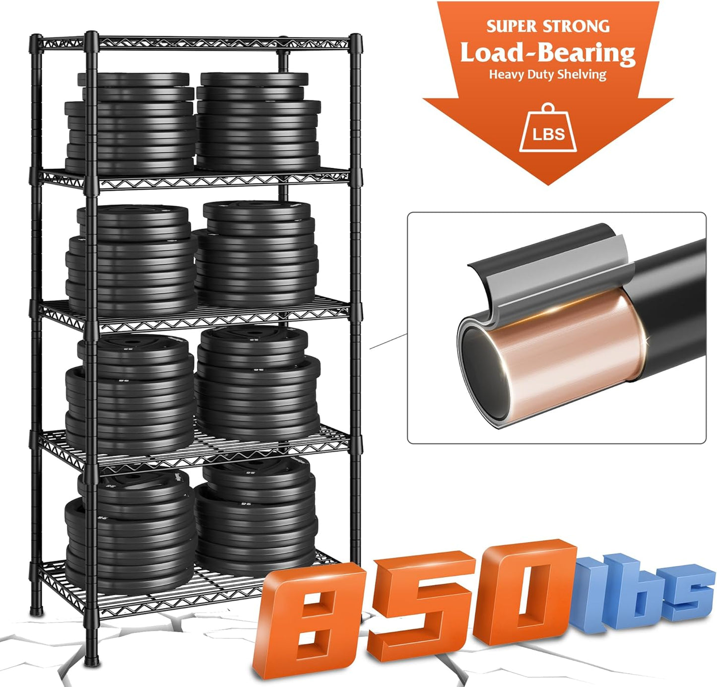 REIBII Wire Shelving Rack 5-Tier Metal Shelves for Storage Adjustable Garage Shelving Heavy Duty Storage Shelves for Storage Rack, 24" W X 14" D X 59" H