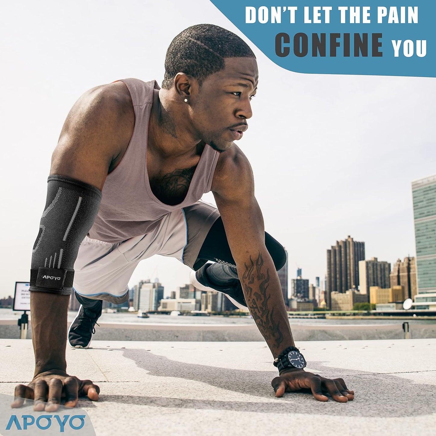APOYO Elbow Brace for Tendonitis and Tennis Elbow, Compression Sleeve for Arthritis, Workouts, Reduce Joint Pain During Fitness Activity (X-Large)