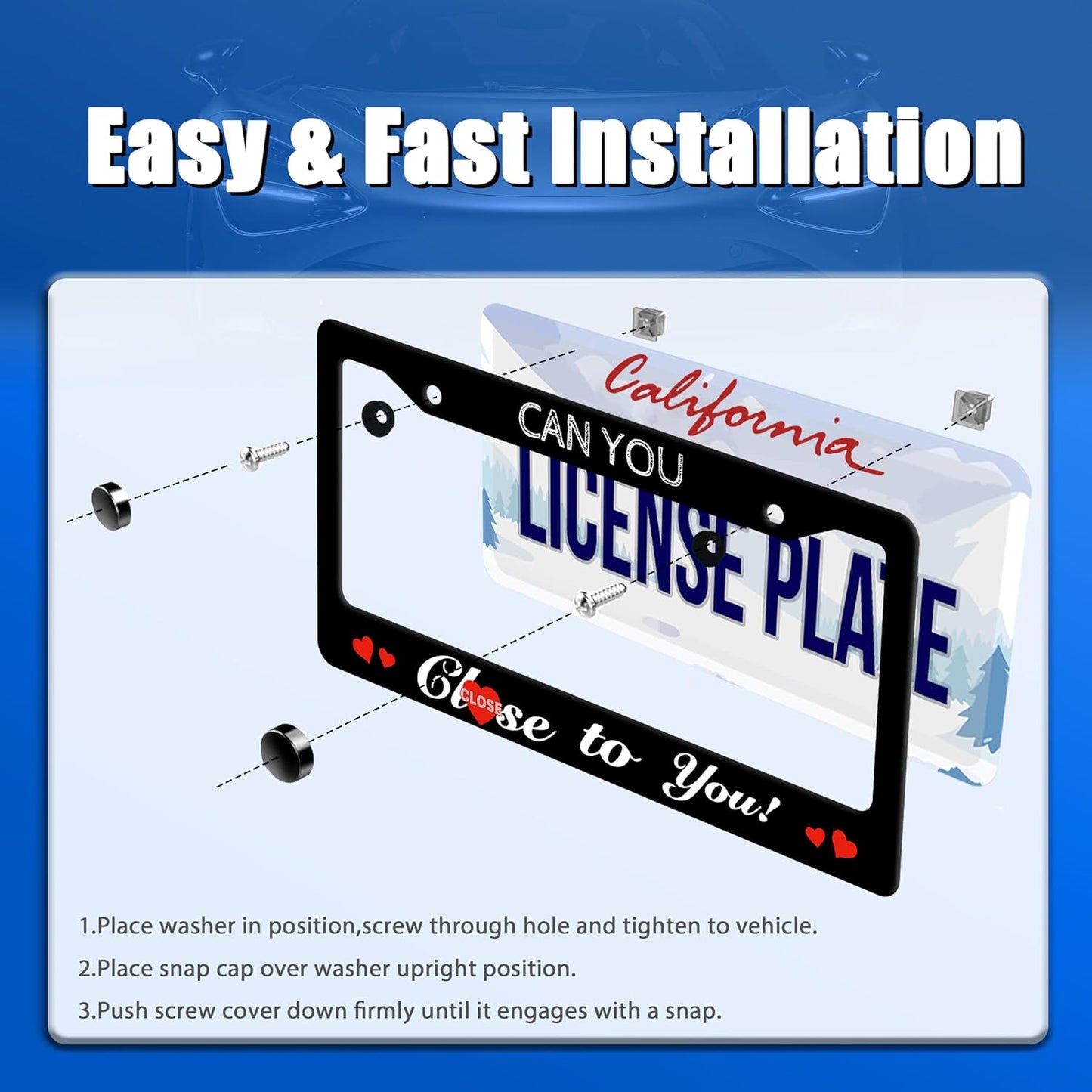Funny License Plate Frame Can You Close to You License Plate Stainless Steel Black License Plate Holder for Men Women Personalized Car Accessory Decoration 12.3" x 6.3"