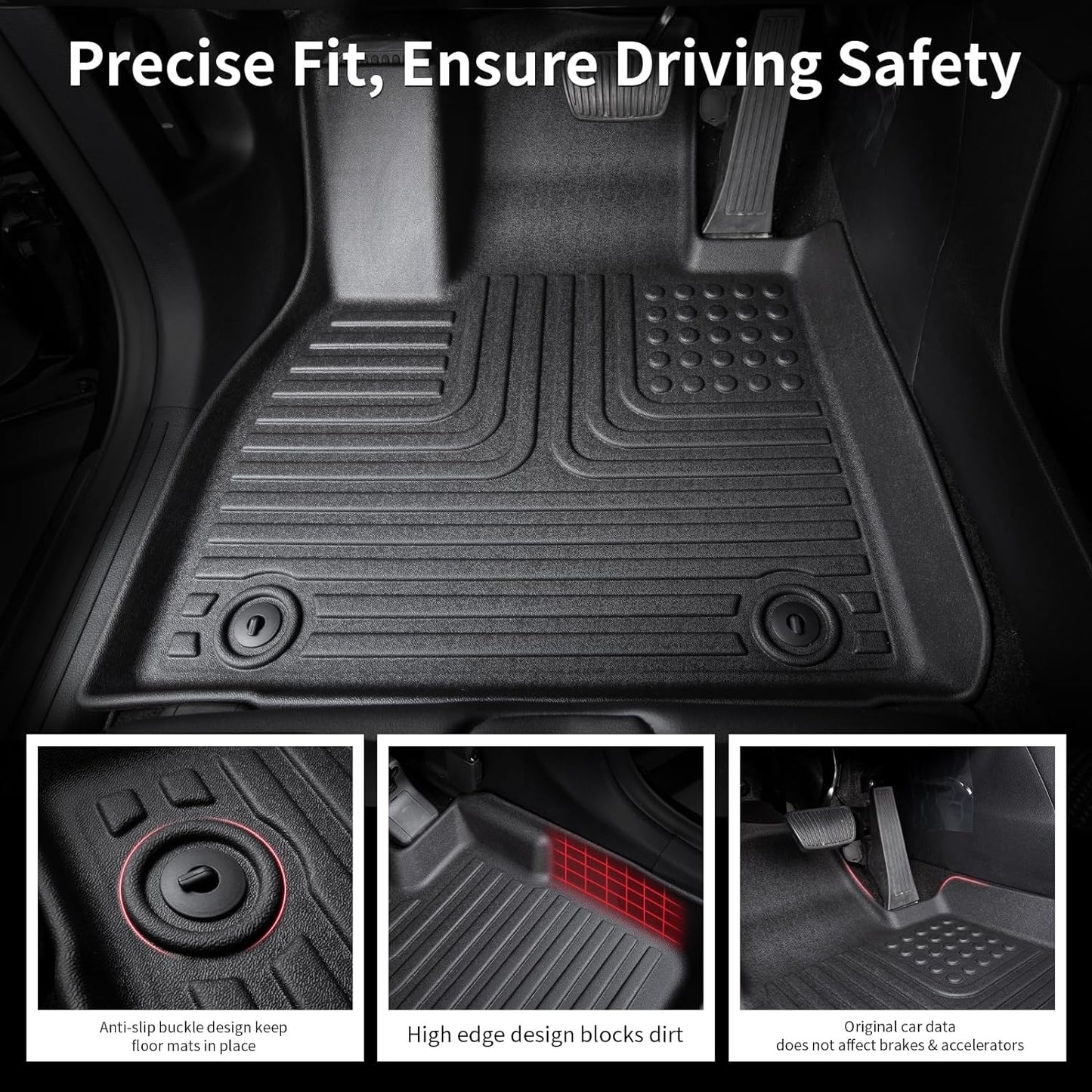 Wayhigh-All Weather Floor Mats Fit for 2020-2025 Ford Explorer 7 Seats TPE Car Mats Waterproof Heavy Duty Rubber Floor Liners for Explorer Accessories Custom Fit Black Liners