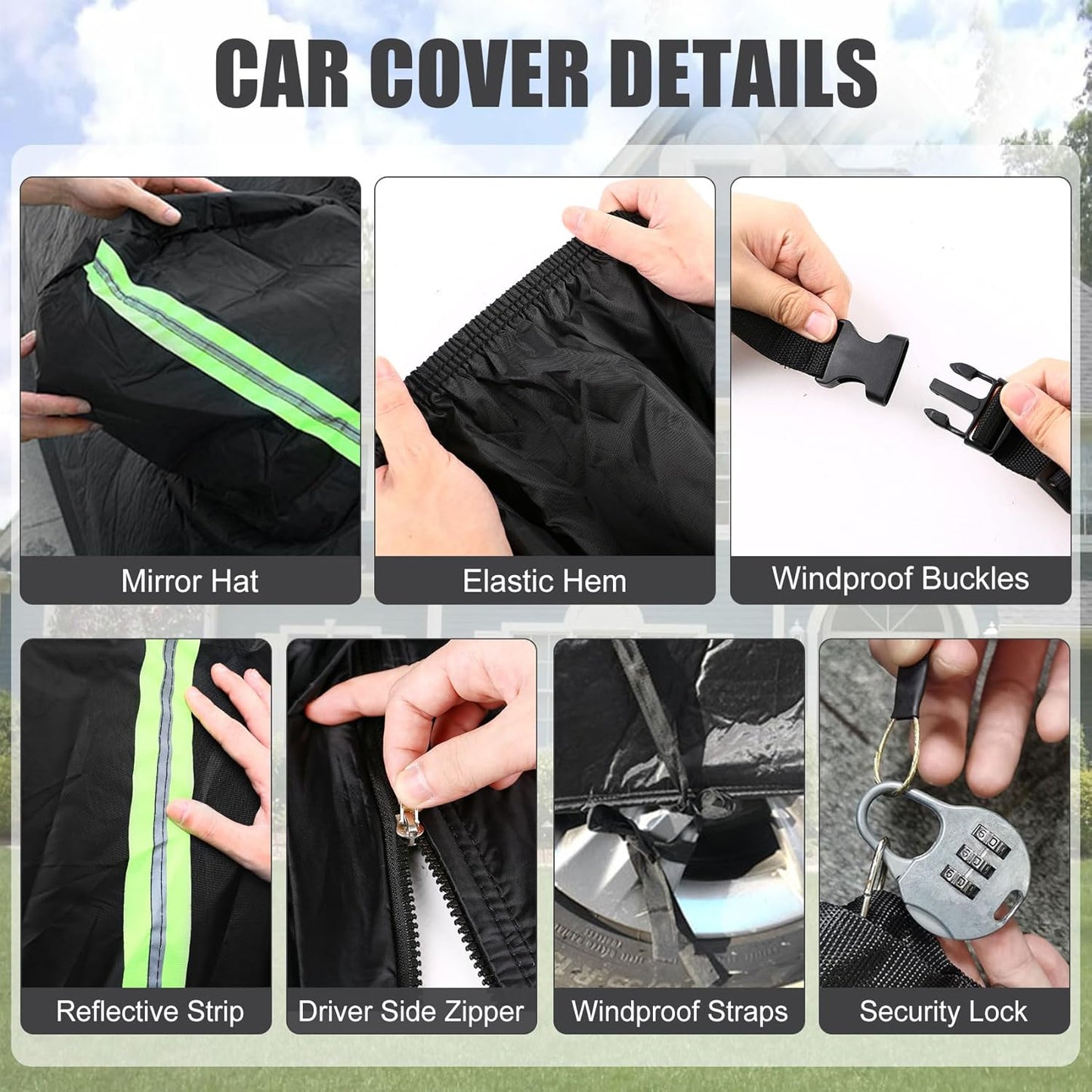 Waterproof Car Cover Compatible with Toyota Prius 2004-2025, Black 210T Inside Cotton Cover with Door Zippers for Snow Rain Dust Outdoor Protection