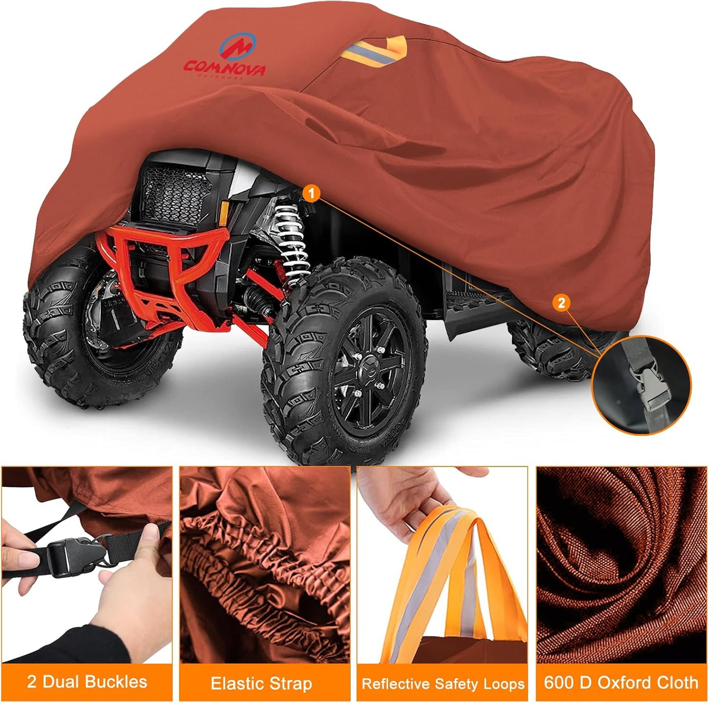 Comnova ATV Cover for 4 Wheelers - 95 Inch ATV Covers 600D Waterproof & Heavy Duty, Outdoor Four Wheeler Quad Cover All Weather Large for Polaris, Kawasaki, Arctic Cat, Honda, Yamaha and More