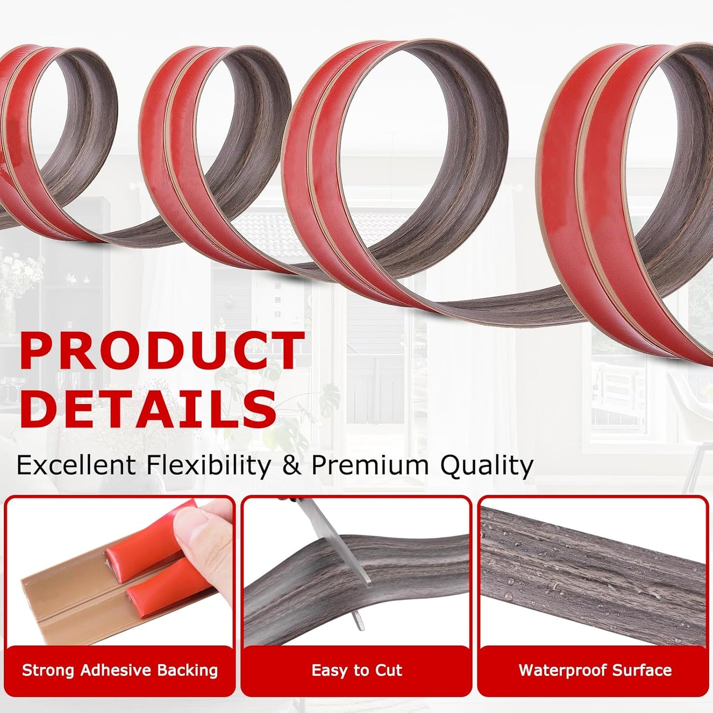 Flexible Wall Corner Protector Moulding Trim Peel and Stick Wall Corner Guards Edge Protector Self Adhesive Molding Trim Strip for Edge Ceiling (Brown Walnut Wood Grain, 2.4 in x 10 Ft)