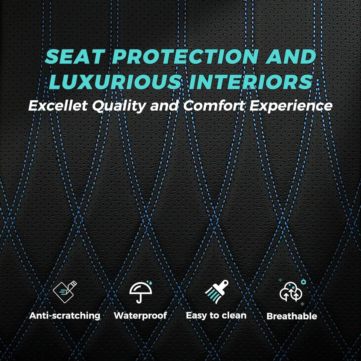 Seat Covers for Honda Civic Sedan EX-L, EX-T, EX, Touring, LX-P, Sport 2016 2017 2018 2019 2020 2021, Faux Leather Car Seats Cover Full Set(Rear Row 40/60 Split & Folding Backrest)-BlackBlue