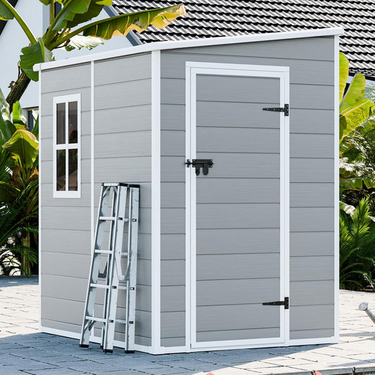 5x4 Shed Resin Outdoor Storage with Floor Included, Waterproof Lockable Small Plastic Garden Tool Shed Cabinet