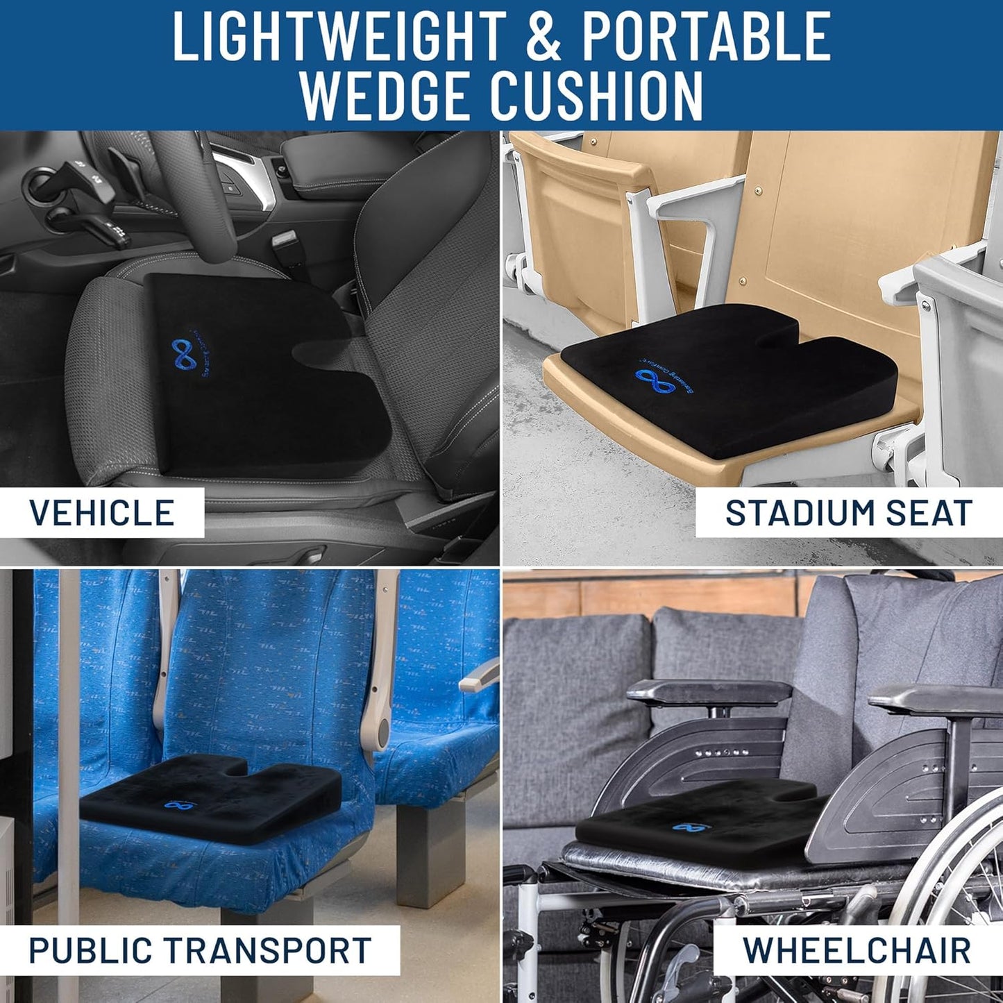 Everlasting Comfort Memory Foam Car Seat Cushion - Tailbone Pain Relief, Driving Seat Cushion for Short People - Office, Wheelchair, Gaming Chair, Travel - Non-Slip, Washable Cover