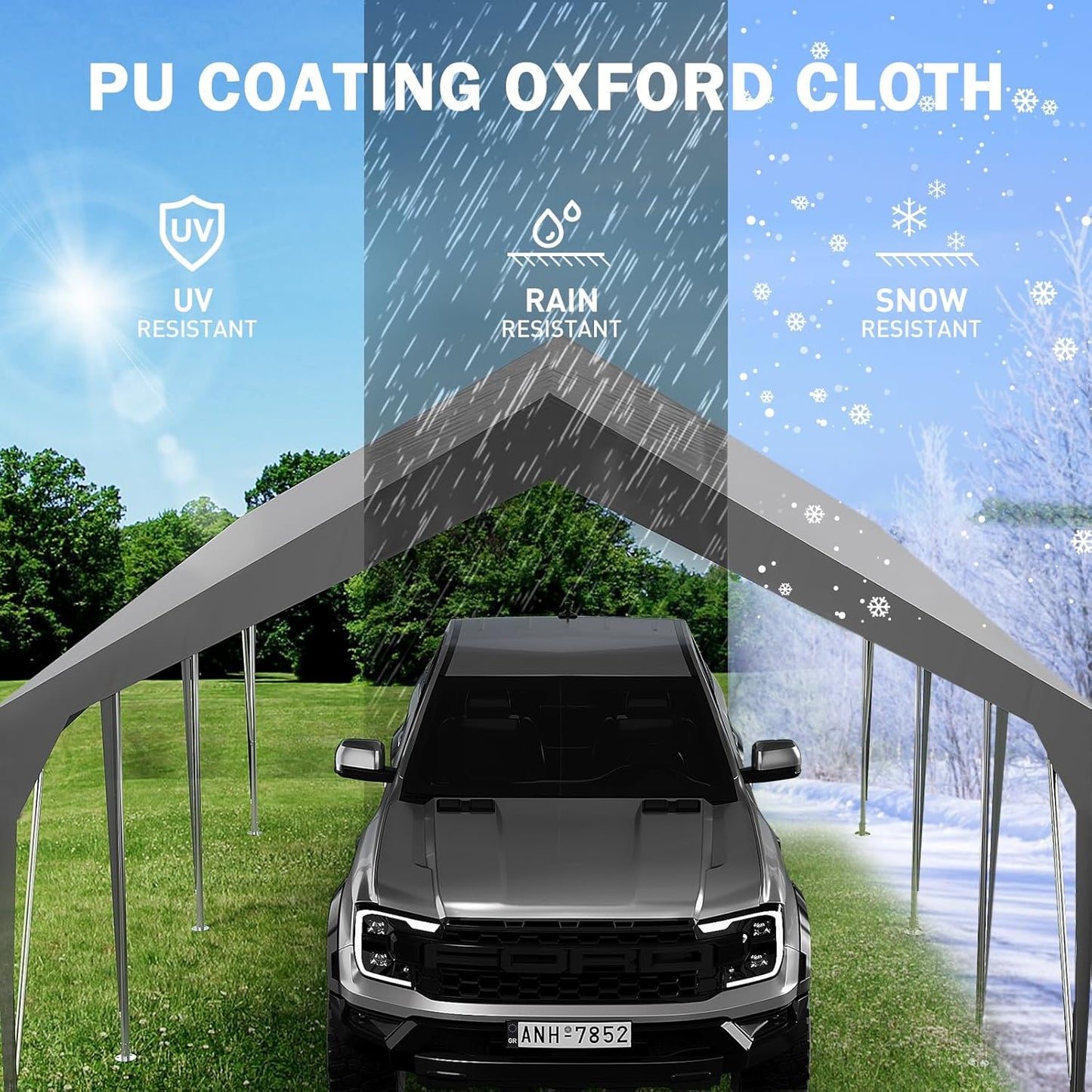 13x20ft Heavy Duty Carport Outdoor Car Canopy UV Resistant Waterproof Party Tent All-Season Portable Garage Gazebo Shelter for Car, Storage Shed (Gray)