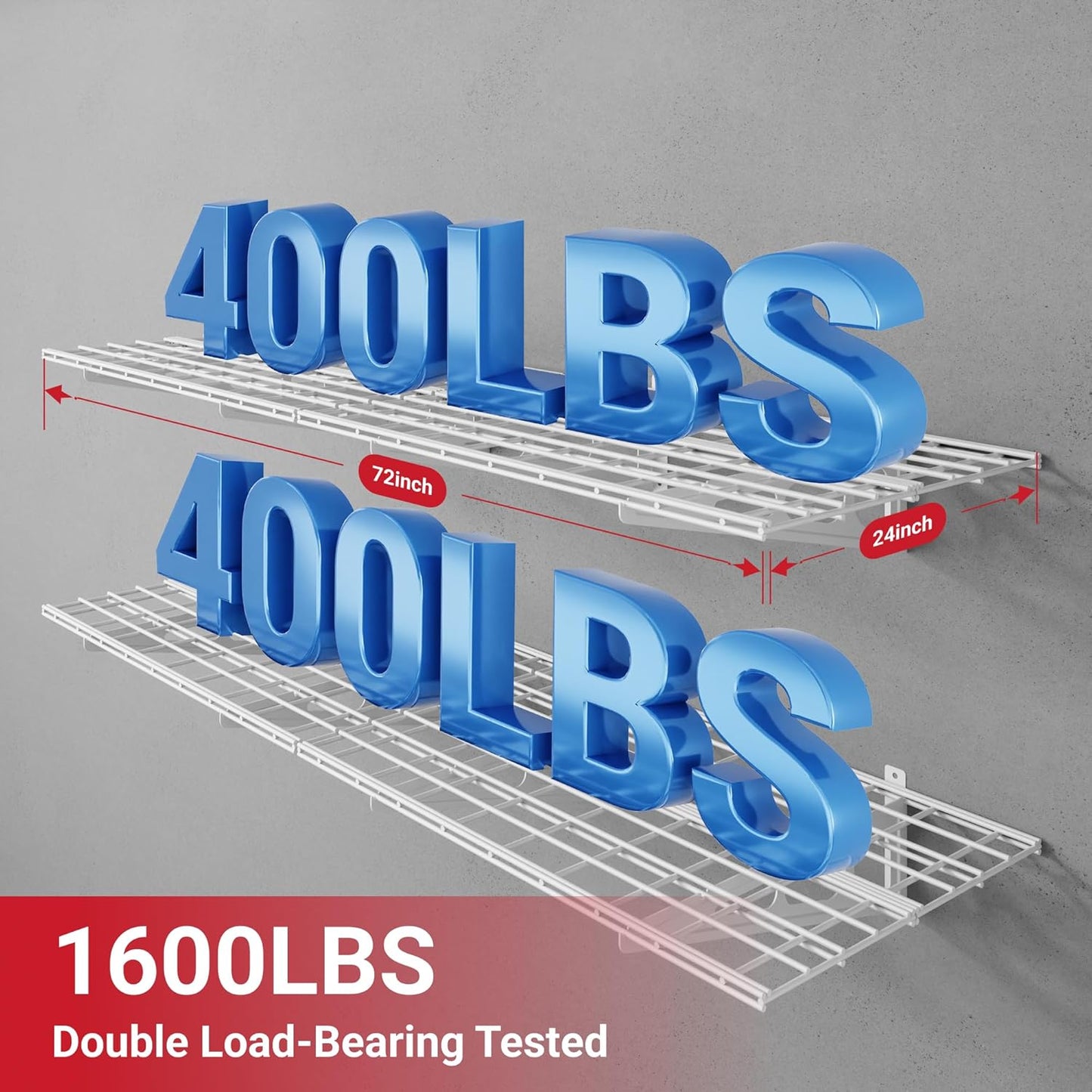 FLEXIMOUNTS 2-Pack 2x6ft Garage Shelving with Hooks, 24-inch-by-72-inch Wall Shelf Garage Storage Racks Floating Shelves, White